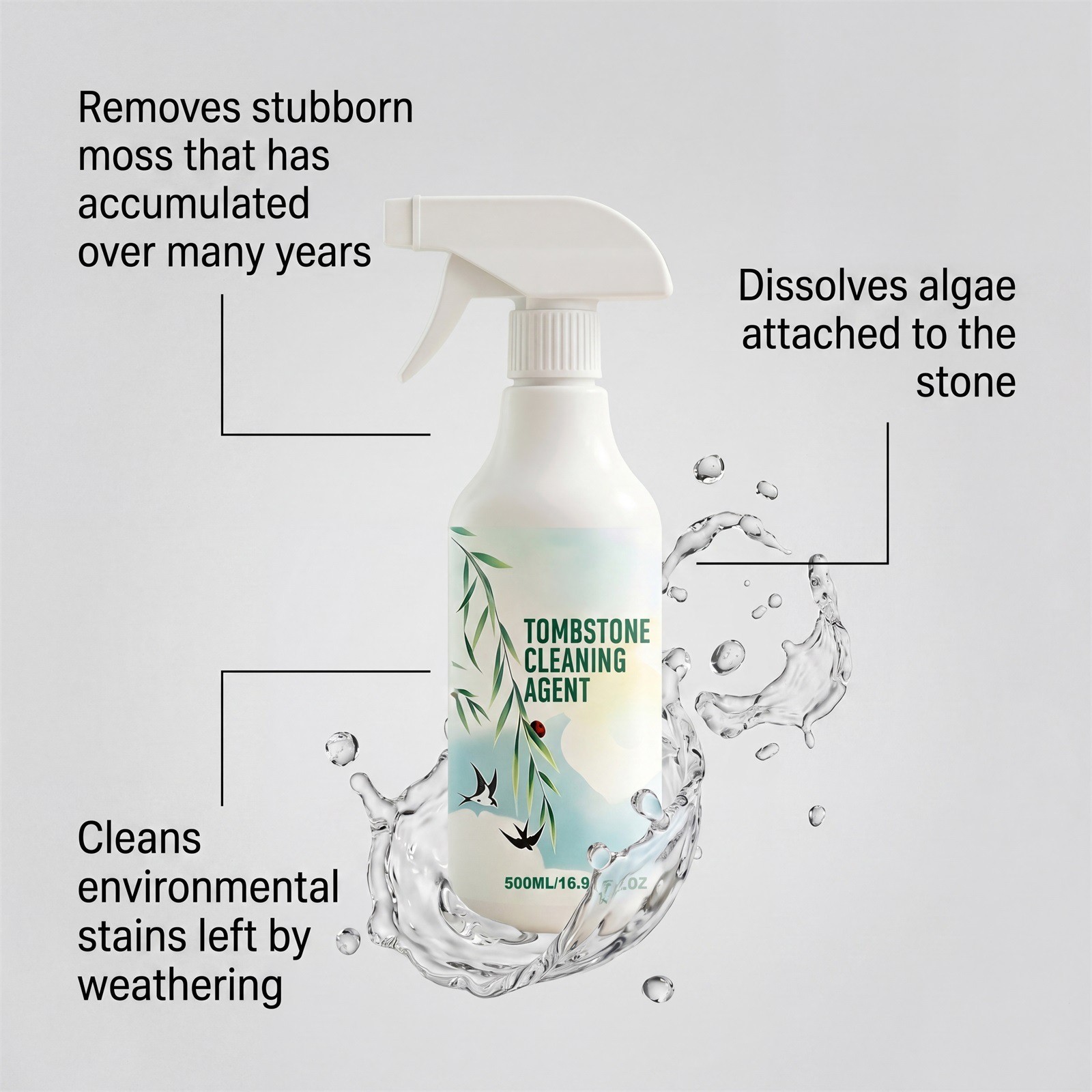 Tombstone & Monument Cleaning Spray, Headstone Cleaner for Graves 500ml