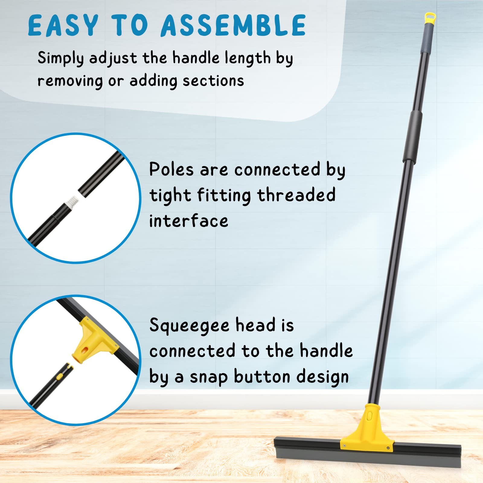 Squeegee Broom for Floor, 18” Heavy Duty Rubber Wiper with 60” Long Handle …