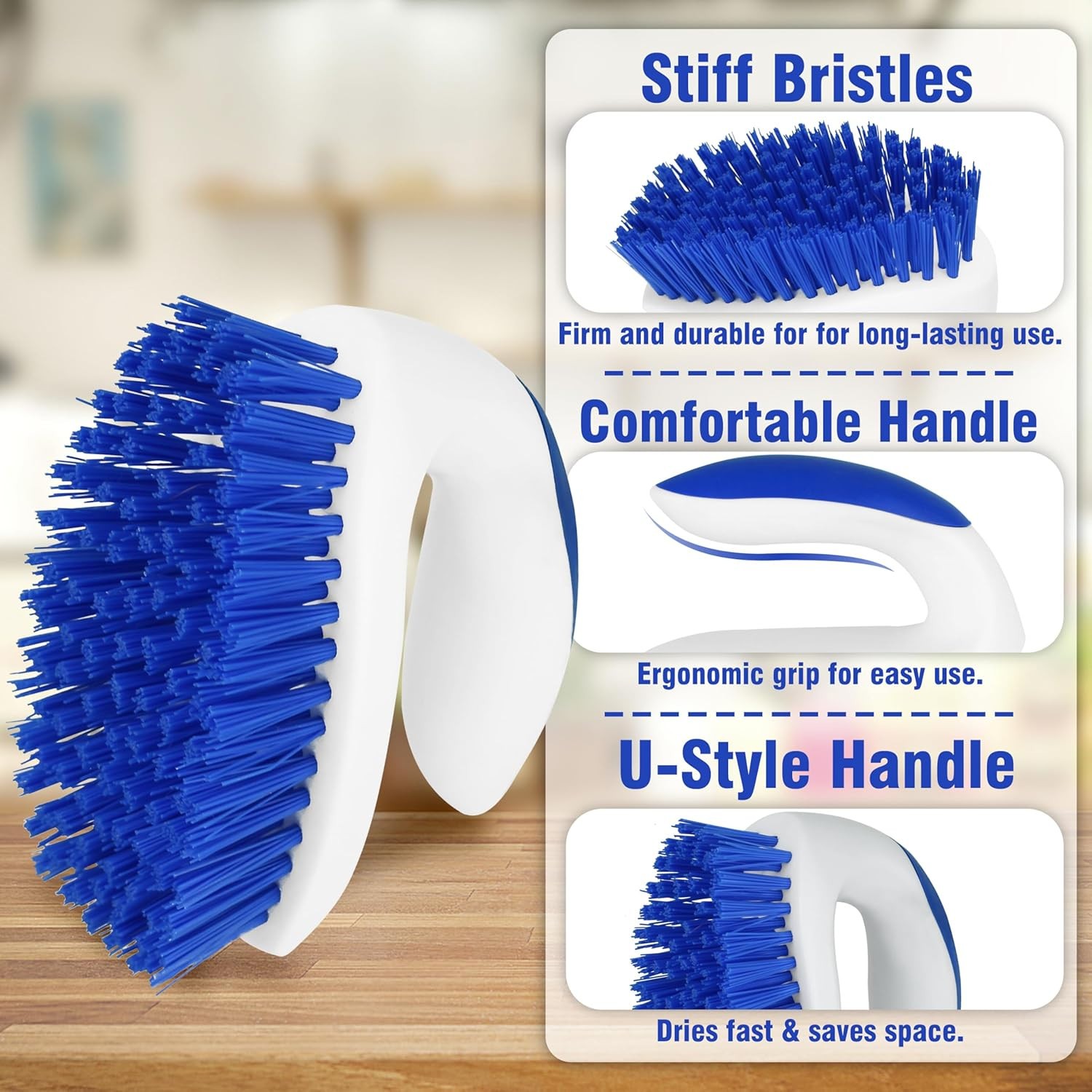 2 Pack Scrub Brushes Stiff Bristle Cleaning Brush Bathroom Tile Floor