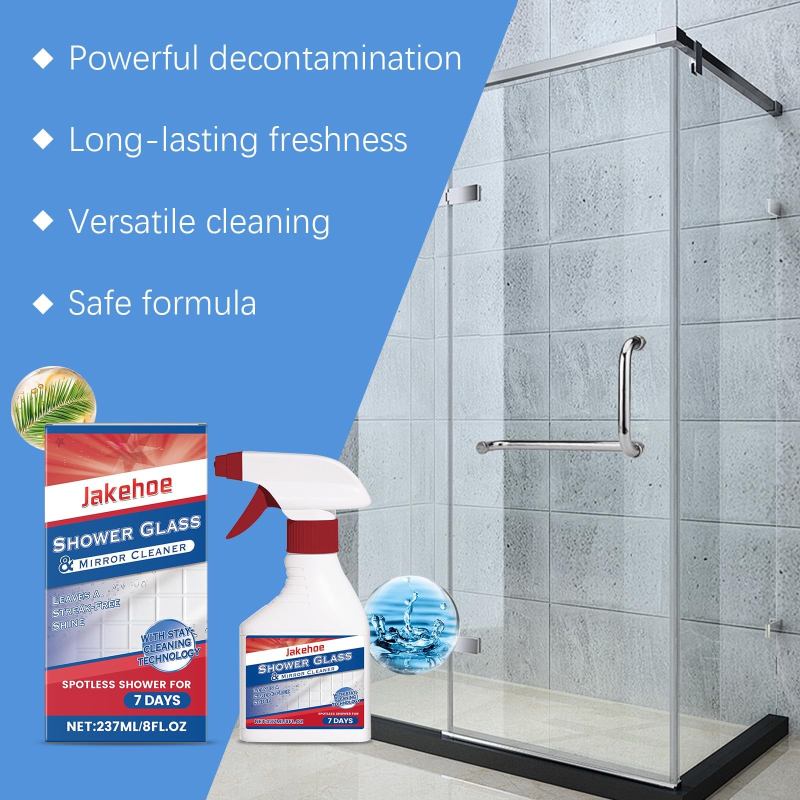 Shower Glass Cleaner 8 fl.oz, Hard Water Scale & Soap Scum Remover