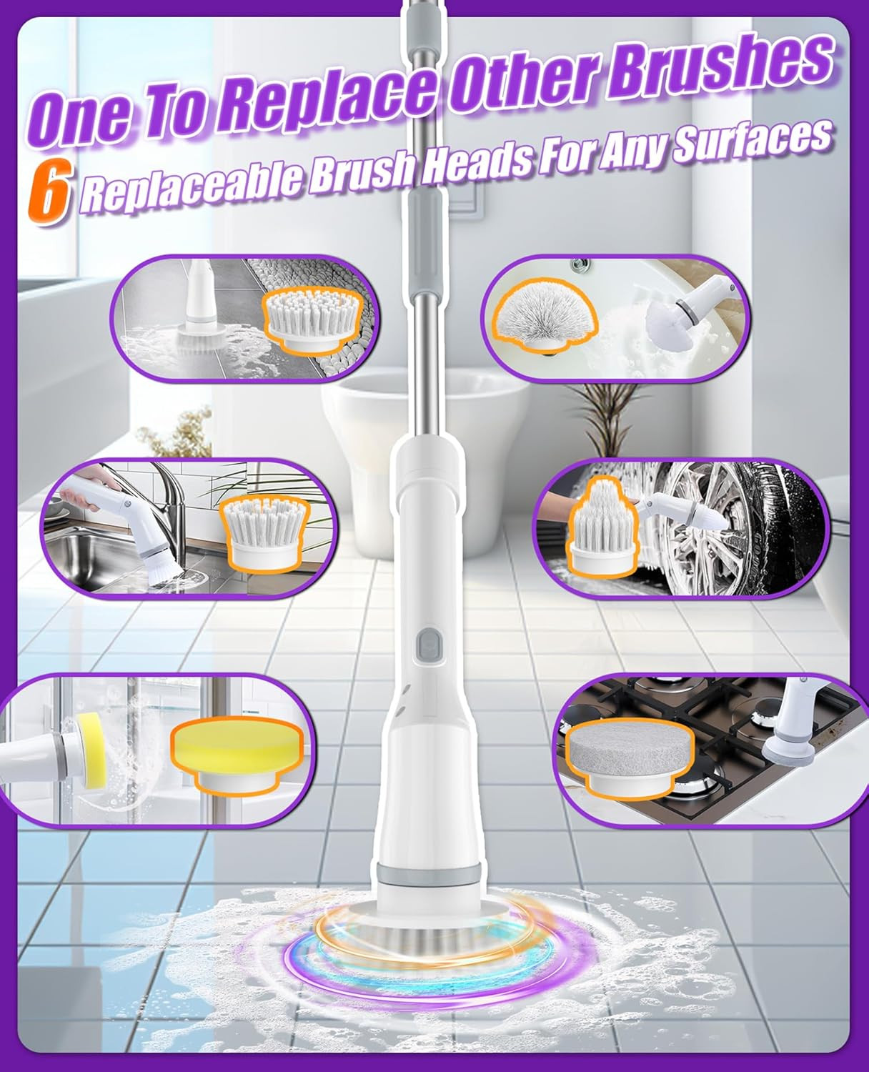 Electric Spin Scrubber, Cordless Shower Scrubber Rotary Floor Brushes & Pad Driv