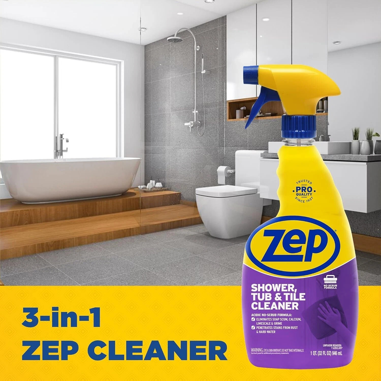 Zep Shower, Tub and Tile Cleaner 32-fl oz Bathtub Cleaning Bathroom Spray Clean