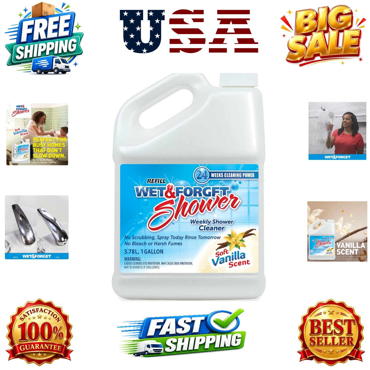 Shower Cleaner Multi-Surface Weekly No Scrub, Bleach-Free Formula Vanilla Sce…