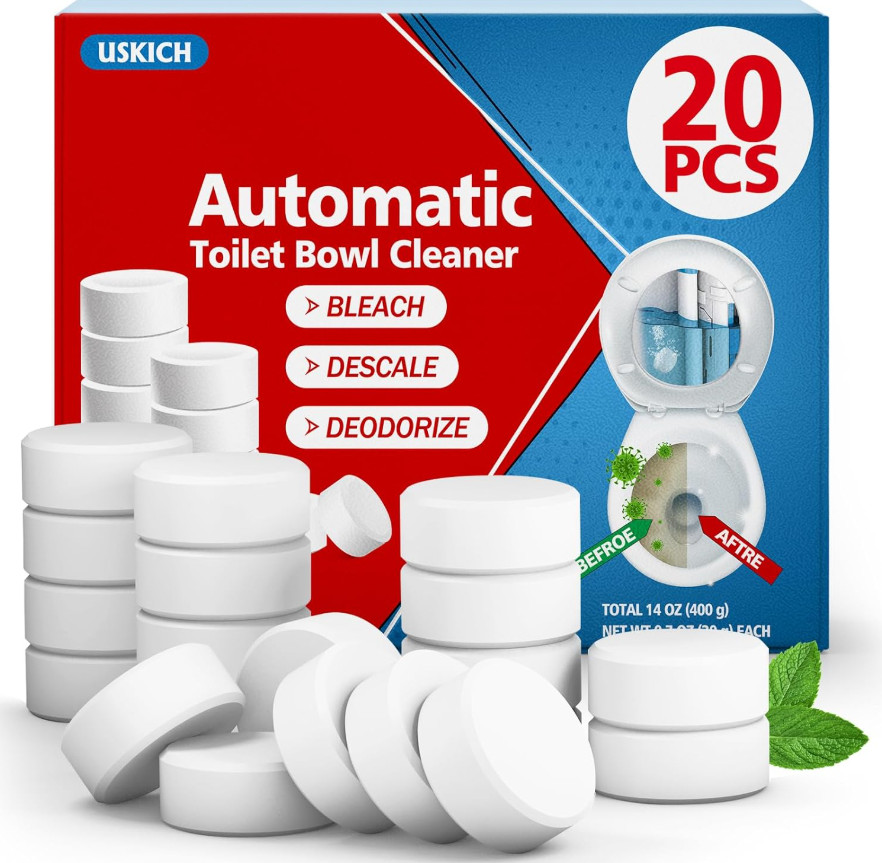 20 Pack Toilet Bowl Cleaner Tablets with Bleach Slow Releasing for Stain Removal