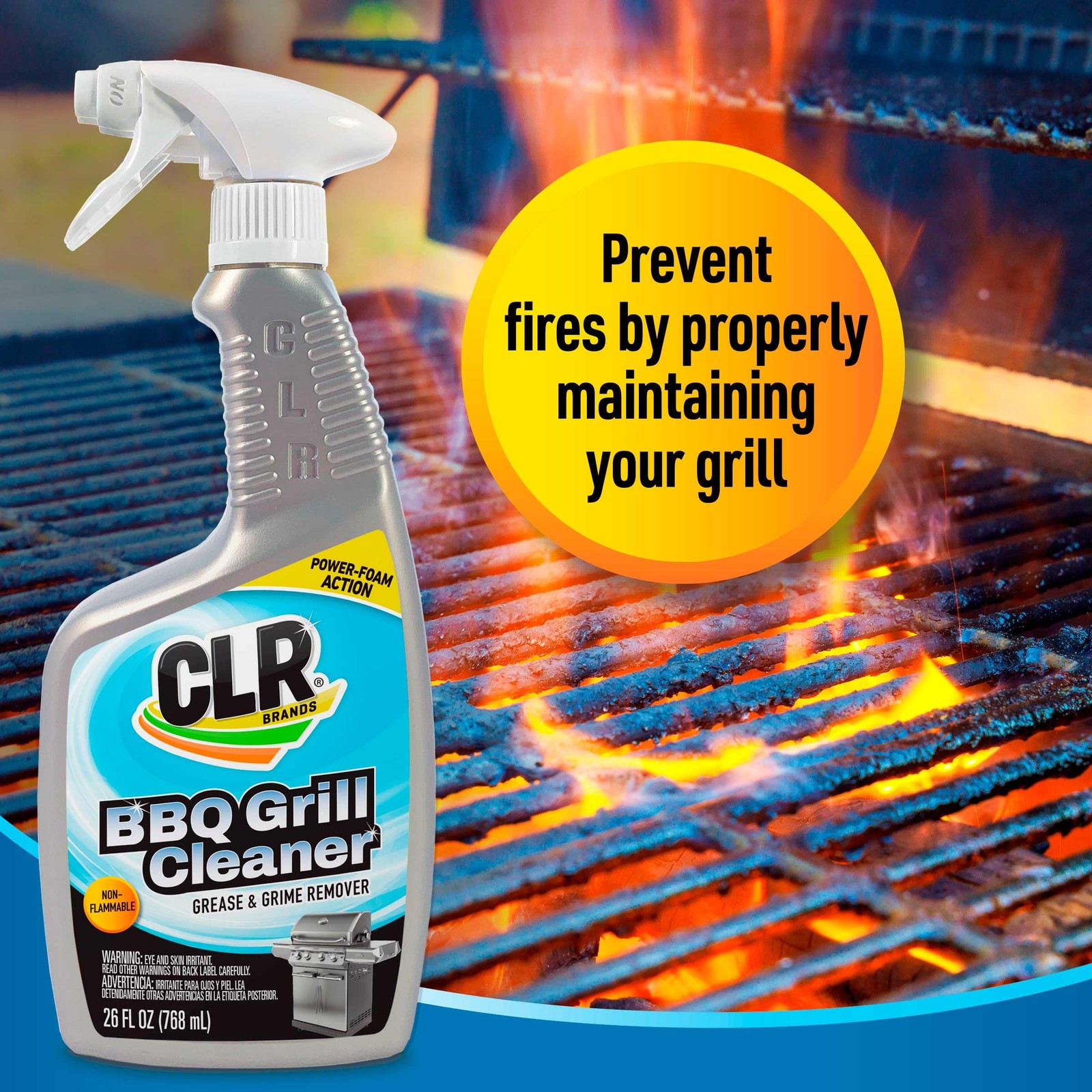 CLR Grill Cleaner Spray 26 Fl Oz Powerful Foaming Degreaser for BBQ Surfaces