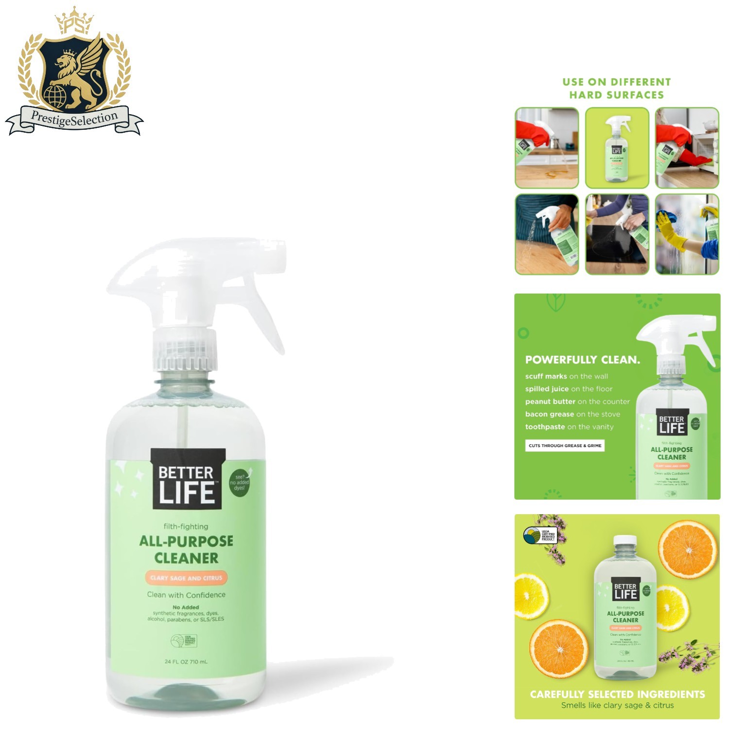 Powerful Plant-Based Cleaner – 24oz for Homes with Pets & Kids, Clary Sage