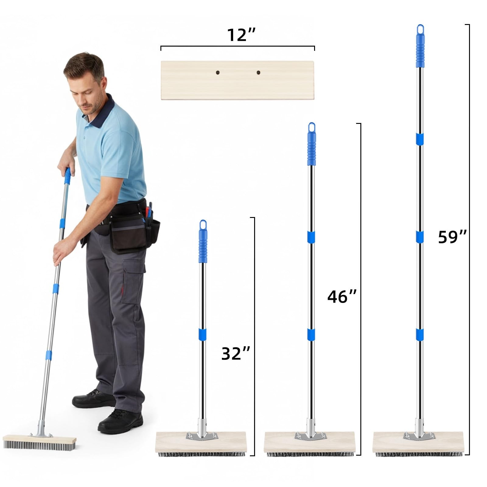 Stainless Steel Wire Scrub Brush with 62″ Long Handle,Heavy Duty Stiff Metal …