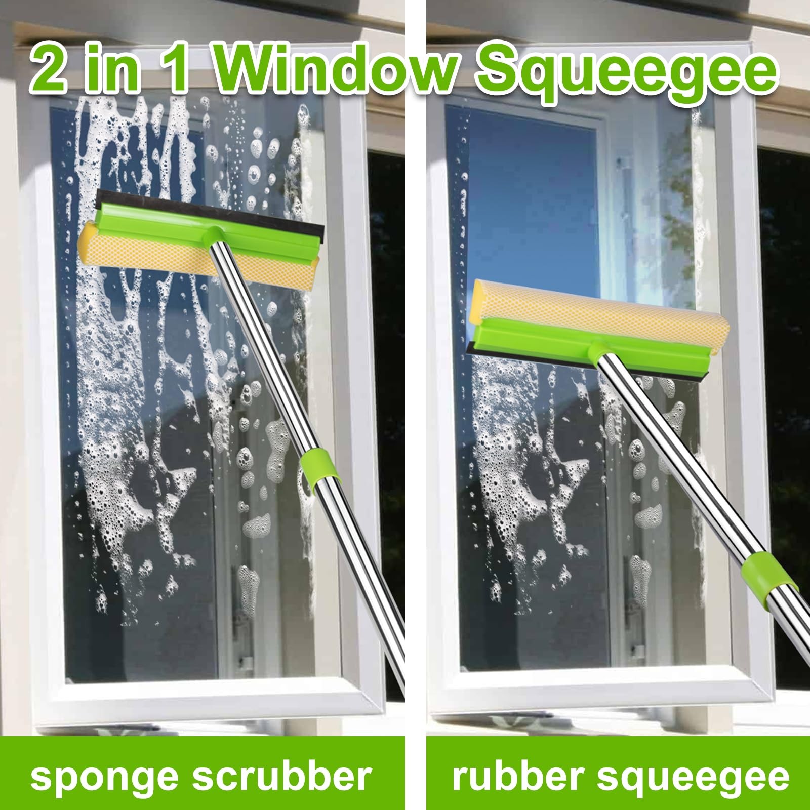 Window Squeegee, Squeegee for Window Cleaning, 2 in 1 Squeegee Window Cleaner…