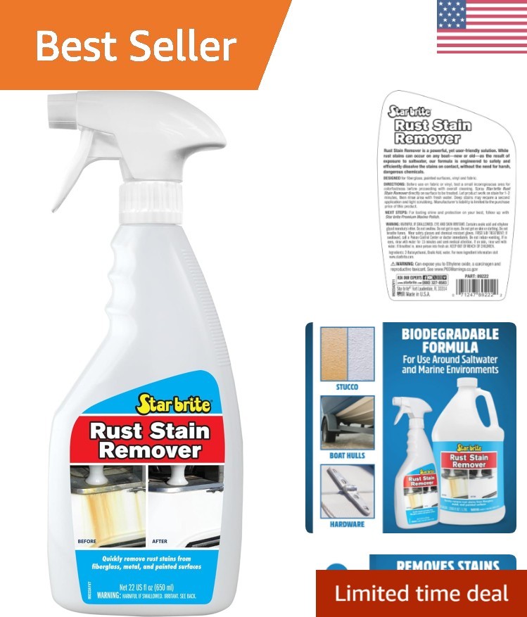 Unscented Rust Stain Remover Spray – Safe on Fiberglass, Metal & Fabric, 22 Oz