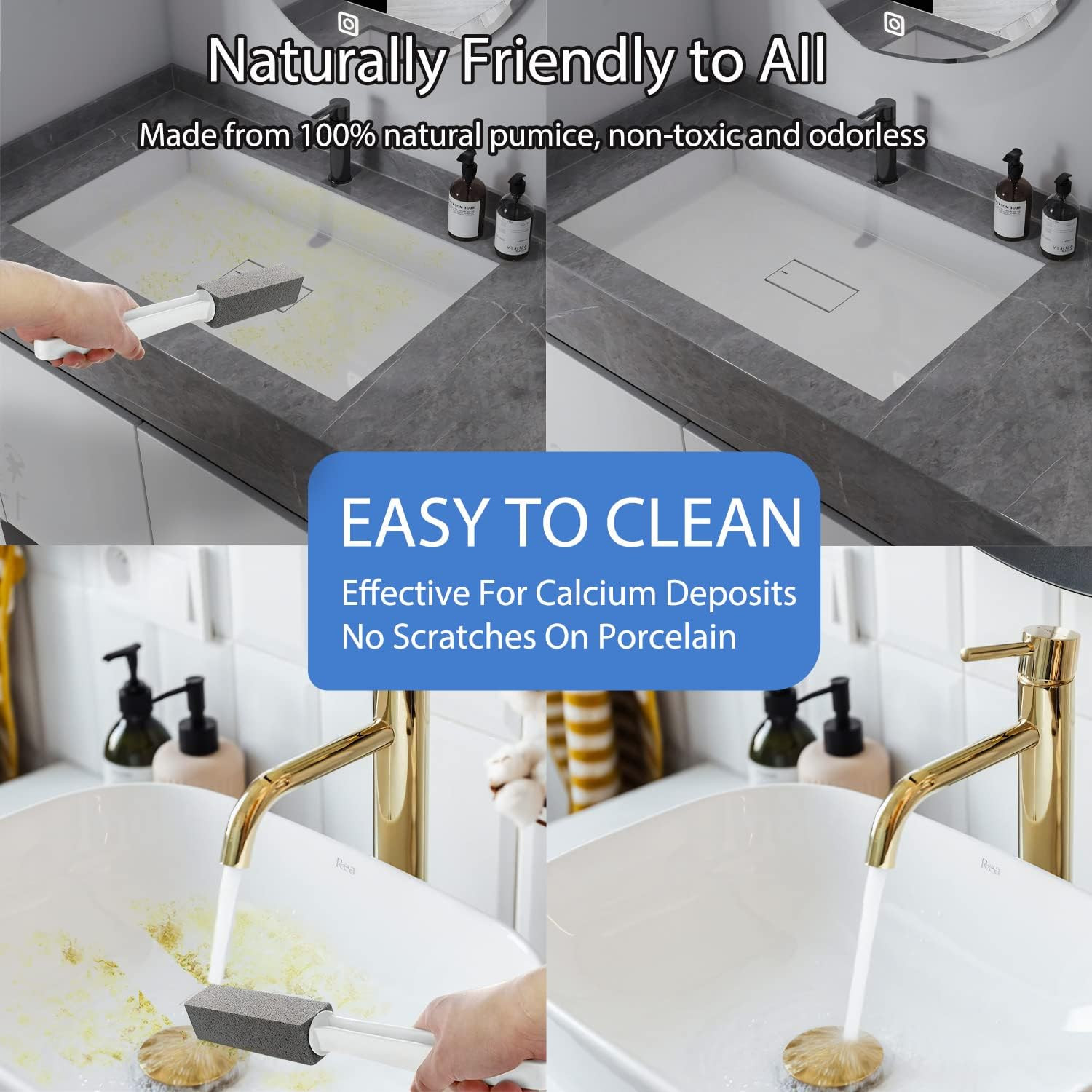 2 Pack Pumice Stone for Toilet Cleaning, Extra Long Handle for Removing Bowl Rin