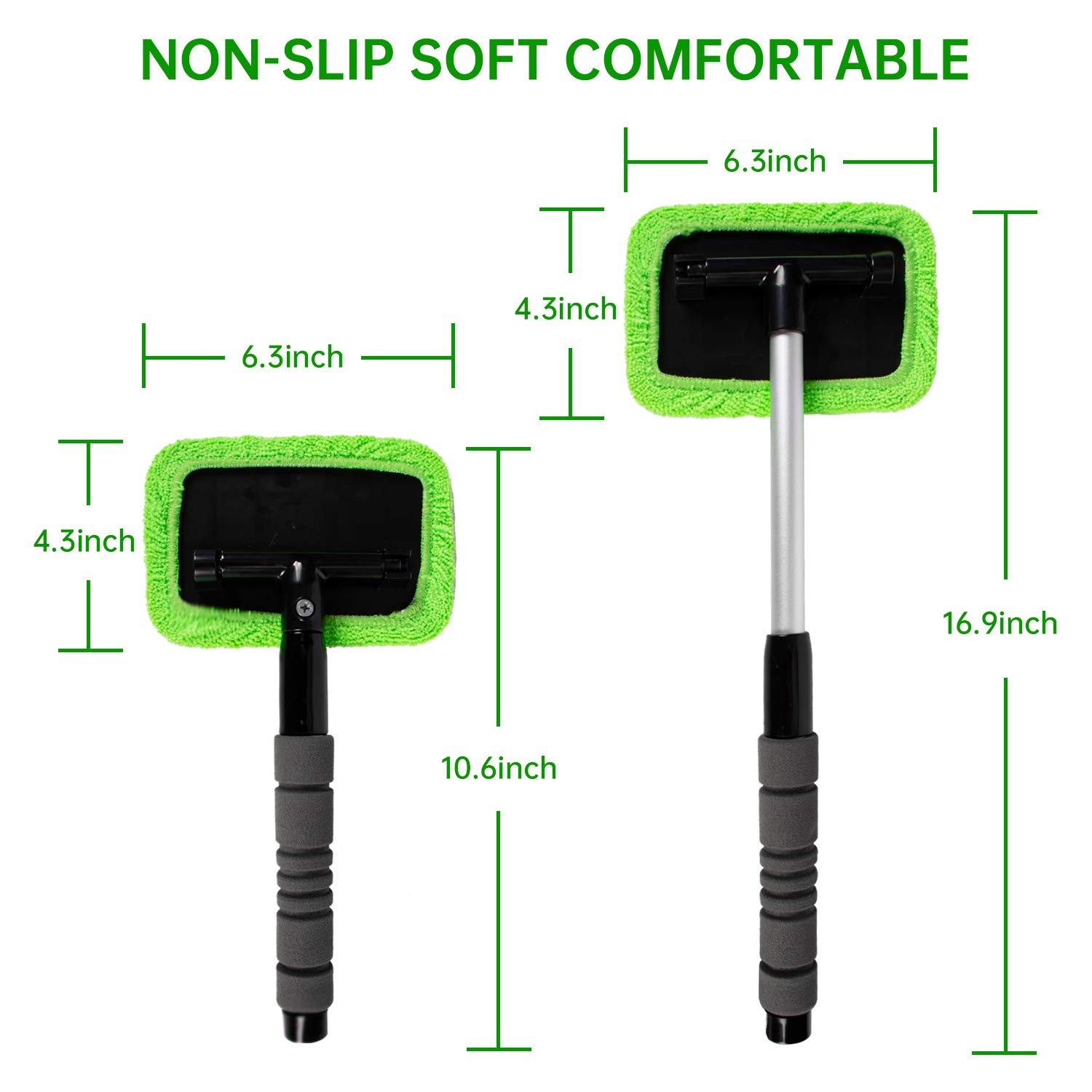 Extendable Windshield Cleaning Tool with Reusable Microfiber Pads for Cars