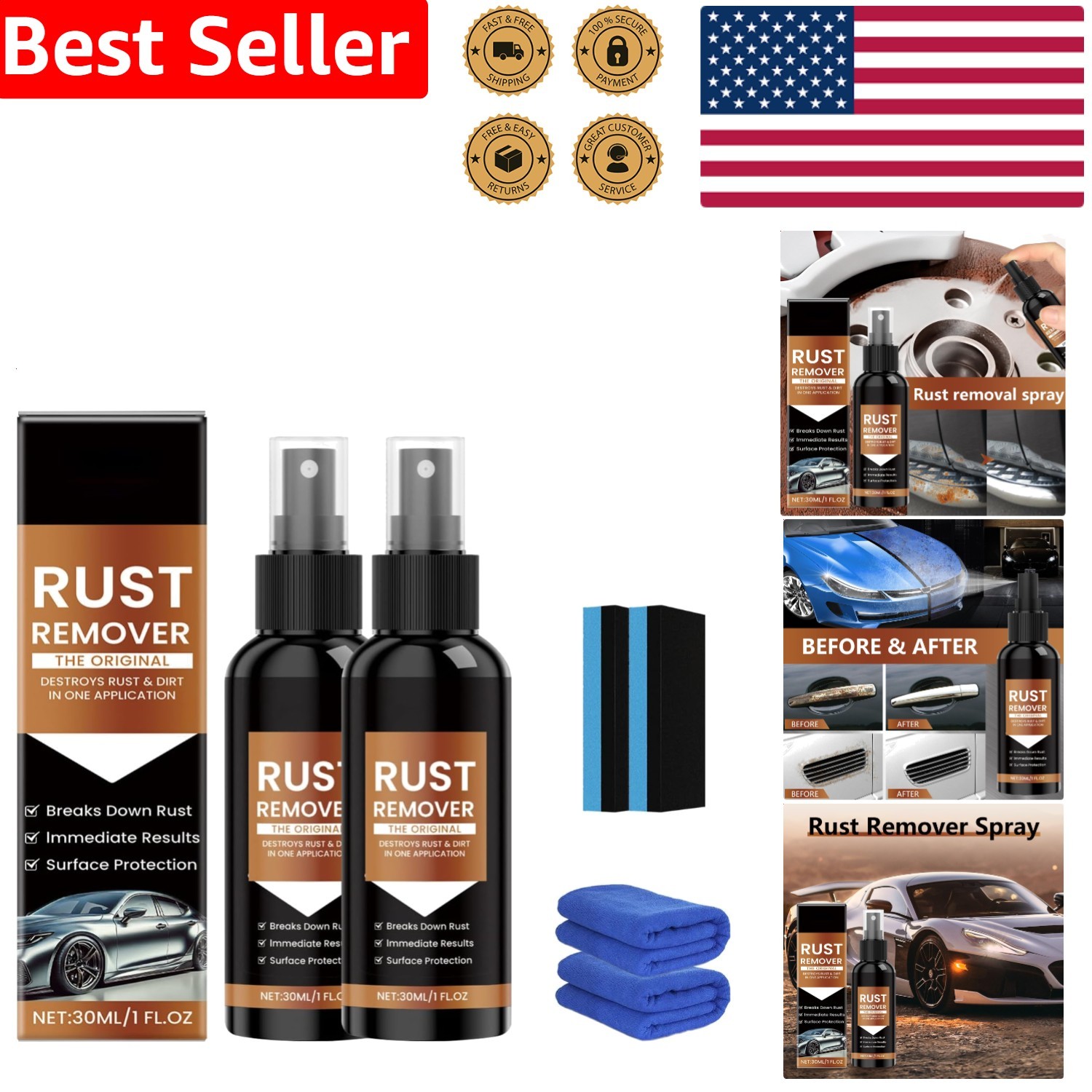 Heavy Duty Rust Remover Spray Multi-Surface Vehicle Tool Chain Stain Protection