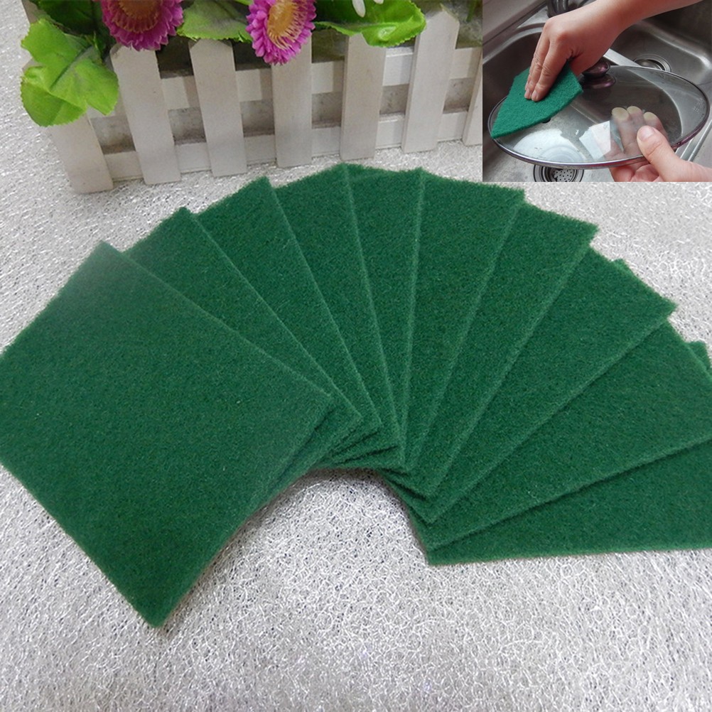 10Pcs Durable Reusable Green Scouring Pads Non Scratch Dish Cleaning