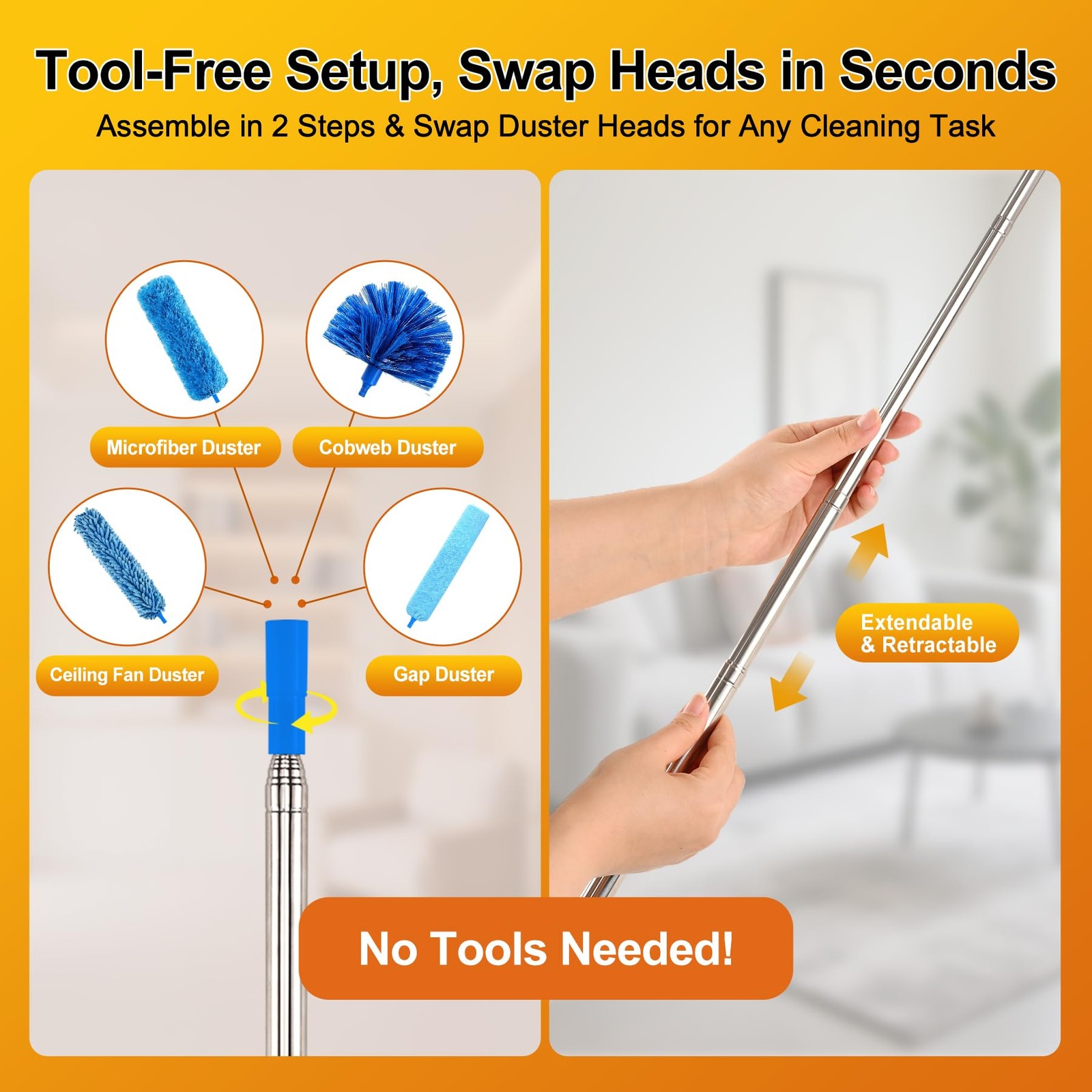 5-in-1 Microfiber Duster Kit with 100” Extension Pole – Reinforced Stainless …