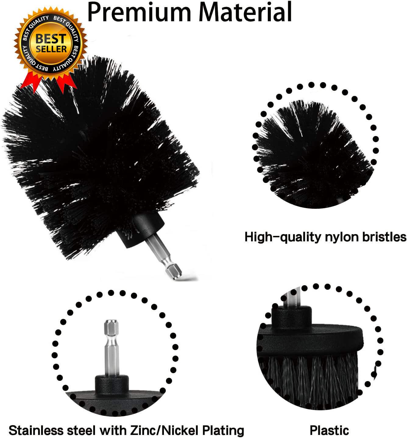 Drill Brush Attachment Set 7 Pack 1/4In Power Scrubber Brush + Extend Long Rod