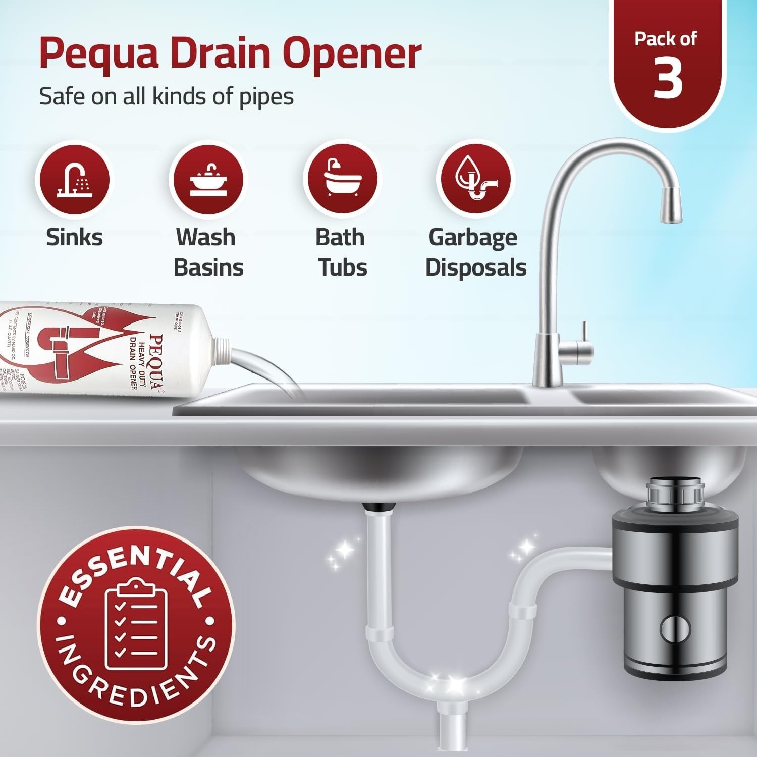 Pequa Heavy Duty Drain Opener, Industrial Strength, Hair, Grease 32 Oz