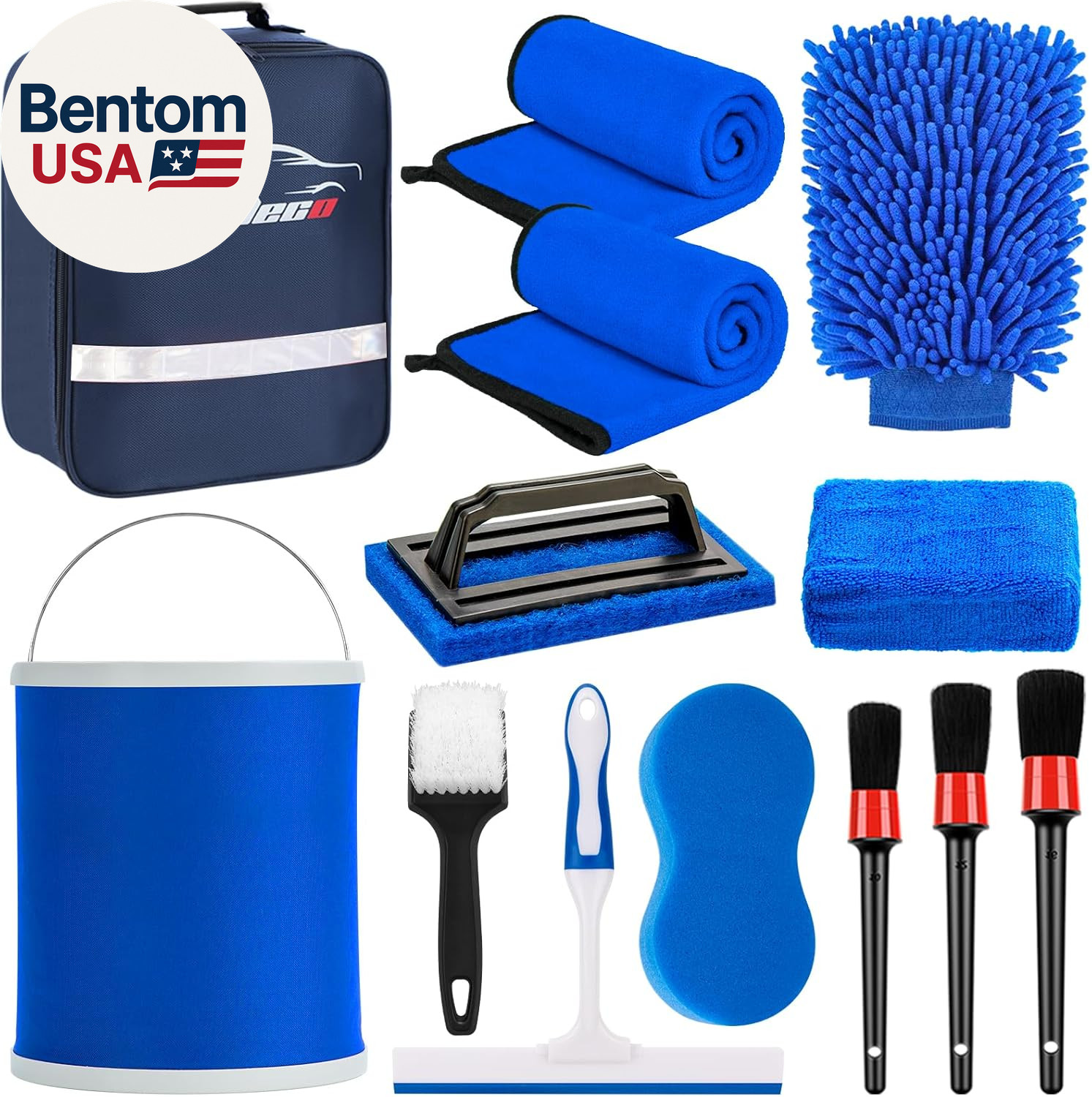 12Pcs Boat Wash Cleaning Kit with Collapsible Bucket Wash Sponge Mitt Microfiber