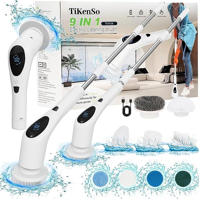 TiKenSo Electric Spin Scrubber, Digital Electric Scrubber TD-8136 – WHITE