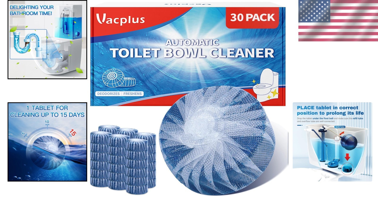 Long-Lasting Drop-In Toilet Tank Cleaner Tablets – 30 Ct, Deodorizing & Easy Use