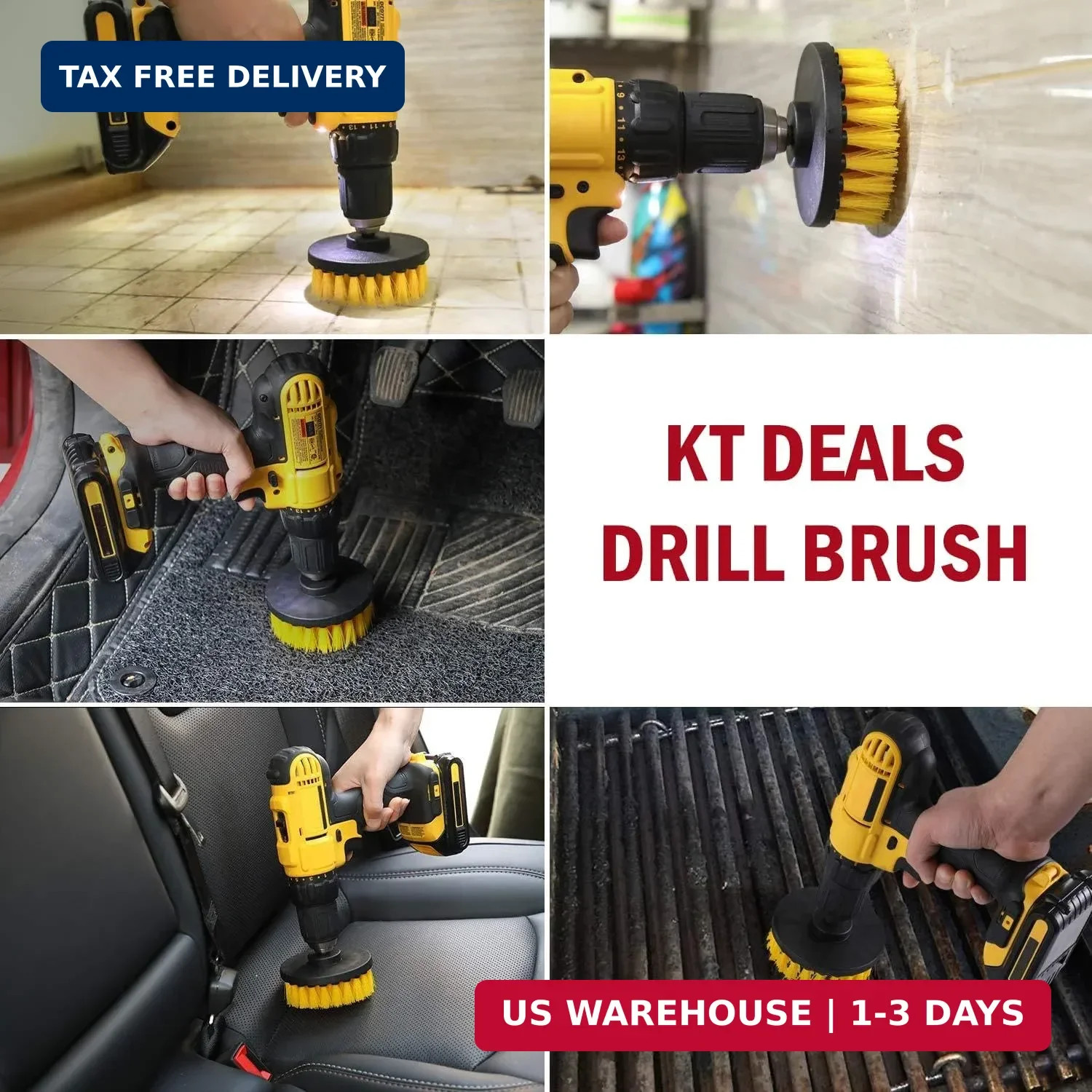 Drill Brush Car Detailing Attachment Set – 3 Piece Power Scrubber Brush Kit for