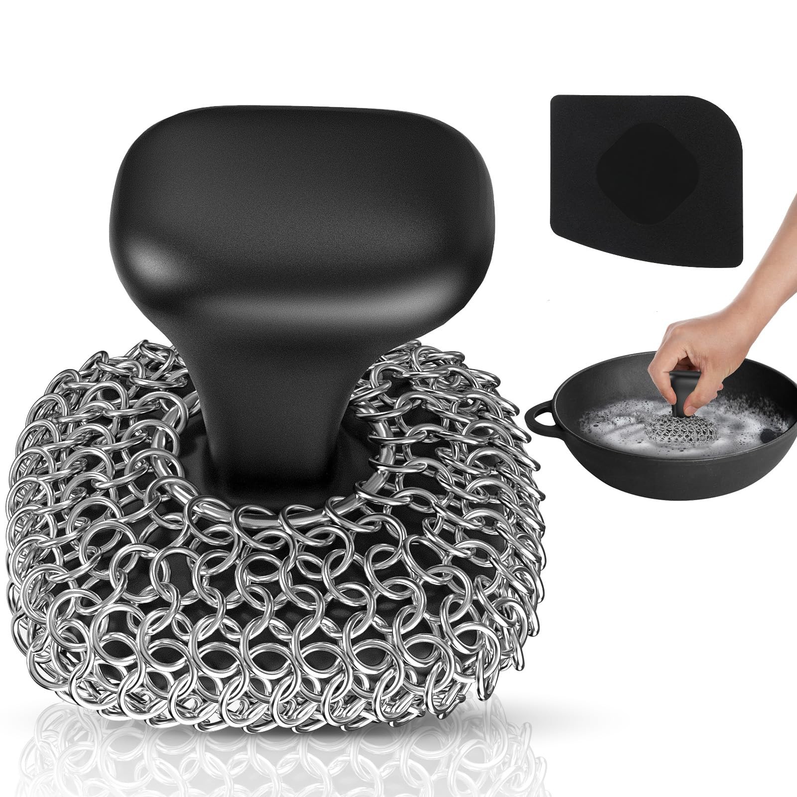 Cast Iron Scrubber | Dish Scrub Brush | 316 Cast Iron Cleaner Chainmail Scrubber