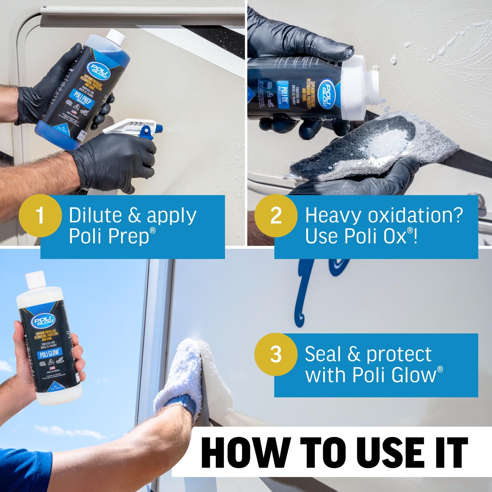Poli Glow Deluxe Kit Fiberglass RV Boat Cleaner – Complete Fiberglass Restor…