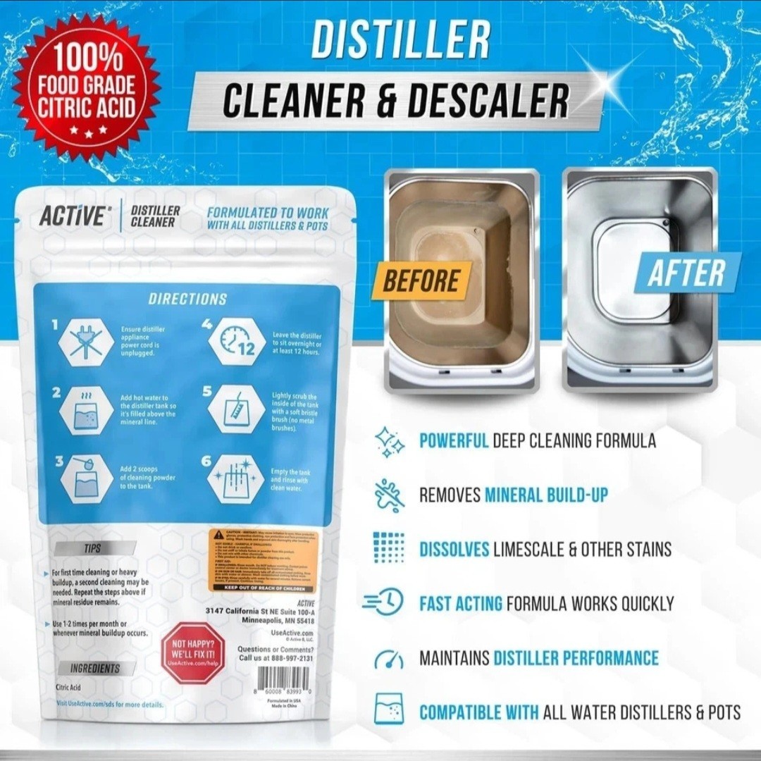 Distiller Descaler Citric Acid Cleaner 2 LB Bulk Cleaning Water Distillers 32 OZ