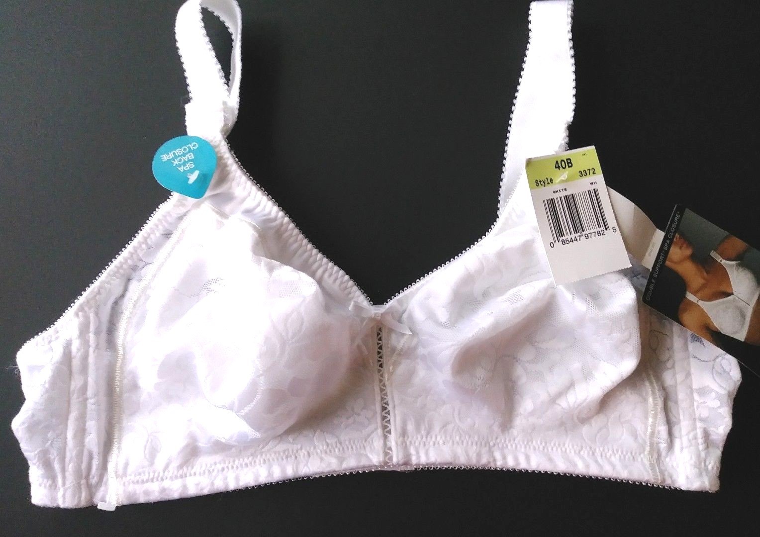BALI BRA DOUBLE SUPPORT WIRE-FREE WHITE BRA SIZE 40-B STYLE# 3372 NWT SPA CLOSUR