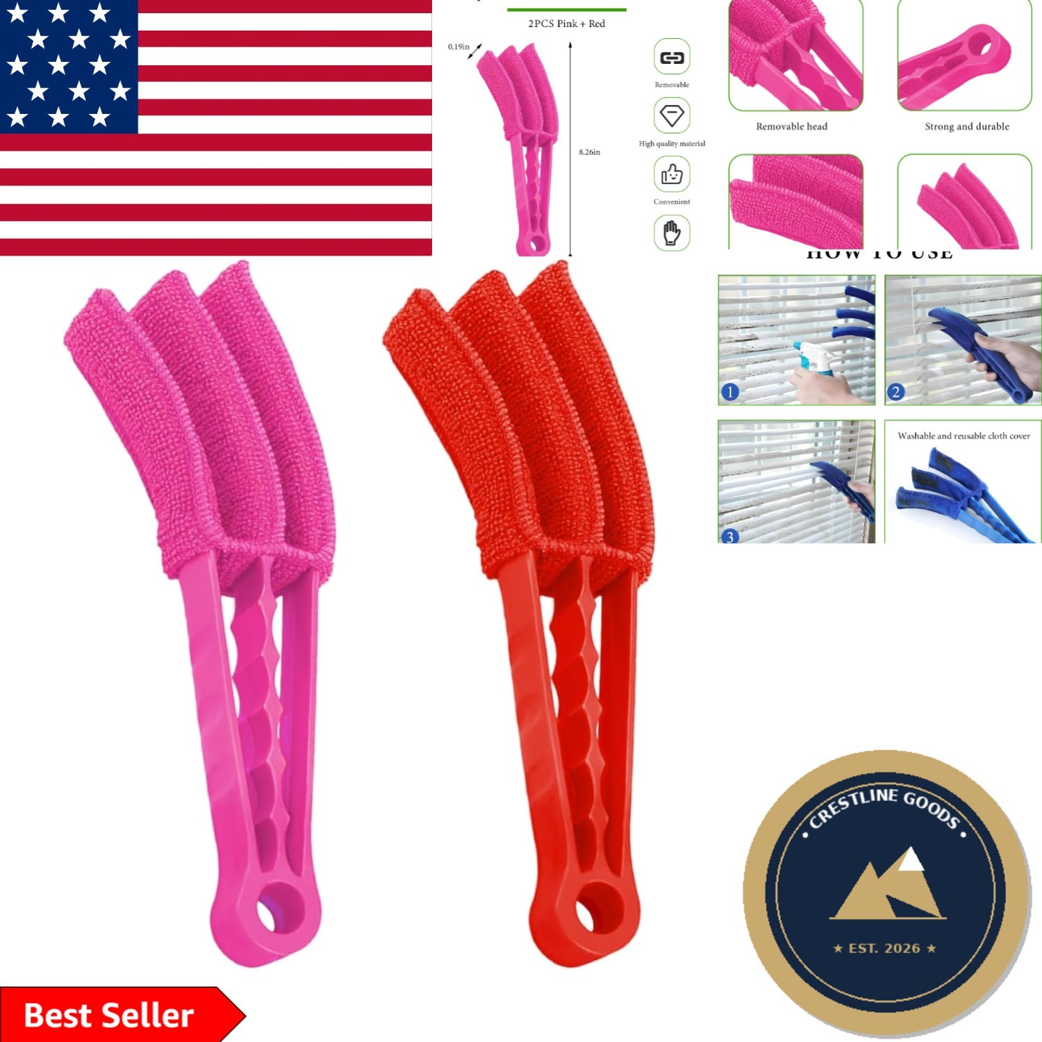 Washable Blind Cleaner Tool Set for Effortless Dusting of Hard-to- Areas