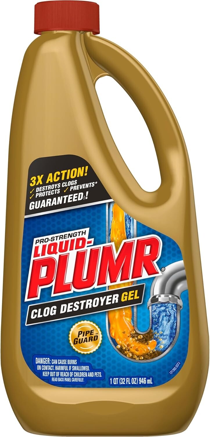 Liquid-Plumr Pro-Strength Clog Destroyer Gel 32oz Drain Cleaner with PipeGuard