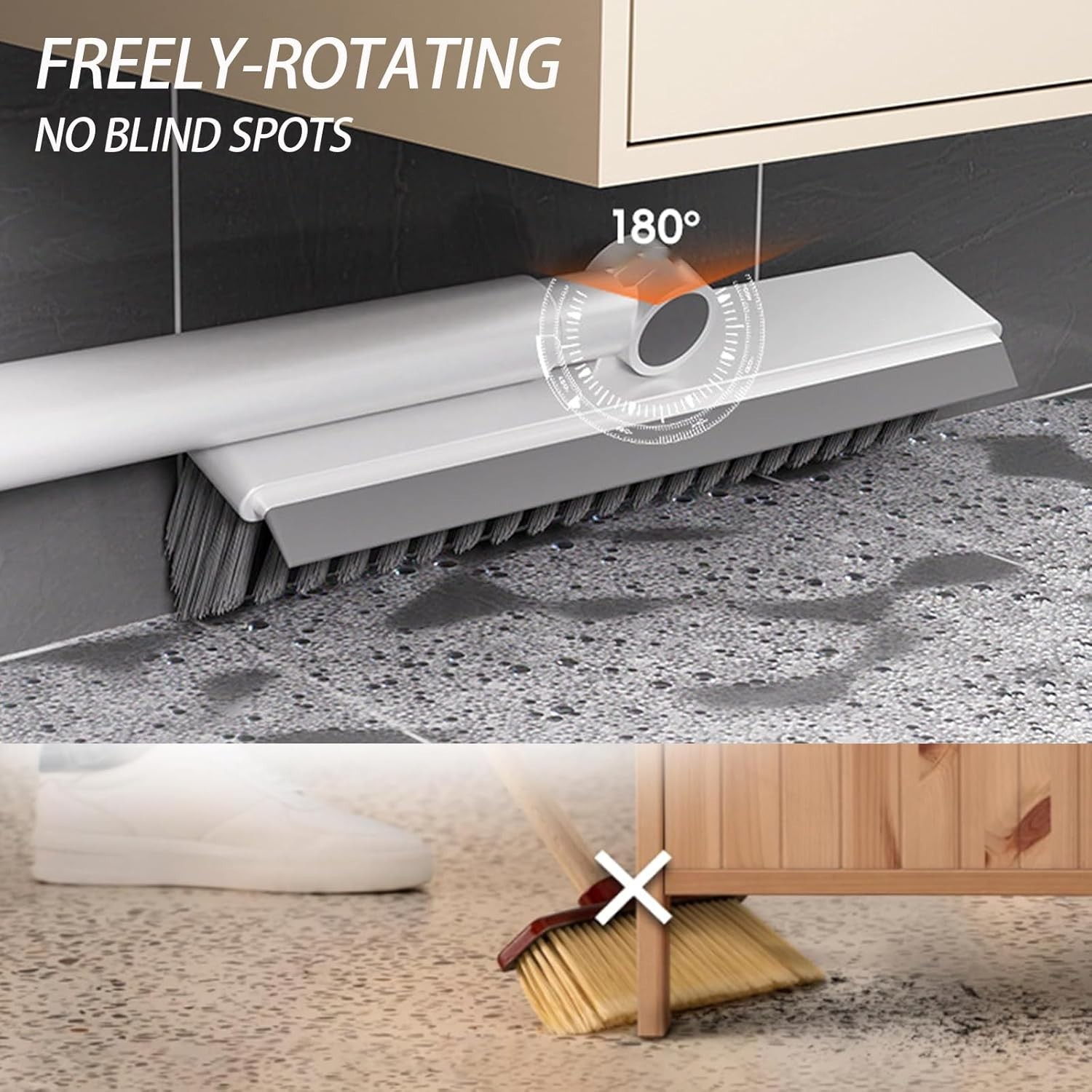 Floor Scrub Brush with Long Handle 3 in 1 Grout Cleaner Squeegee Heavy Duty