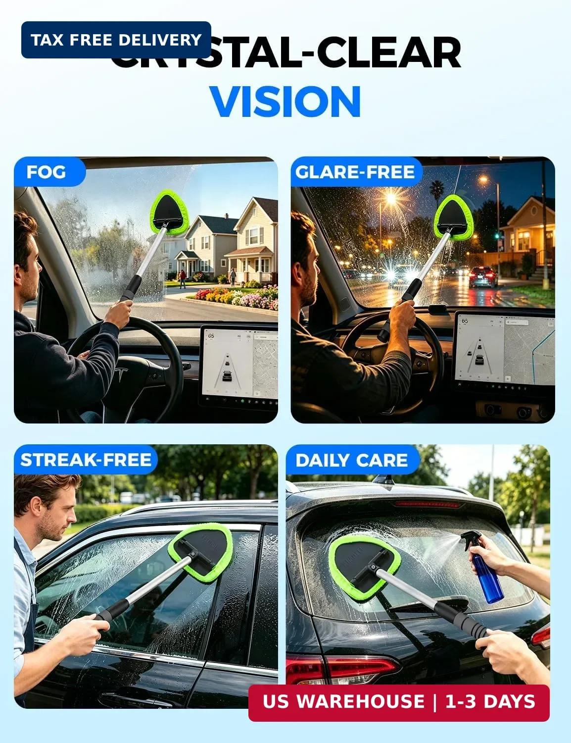 XINDELL Windshield Cleaner Tool – Car Interior Window Cleaning Kit with Extendab