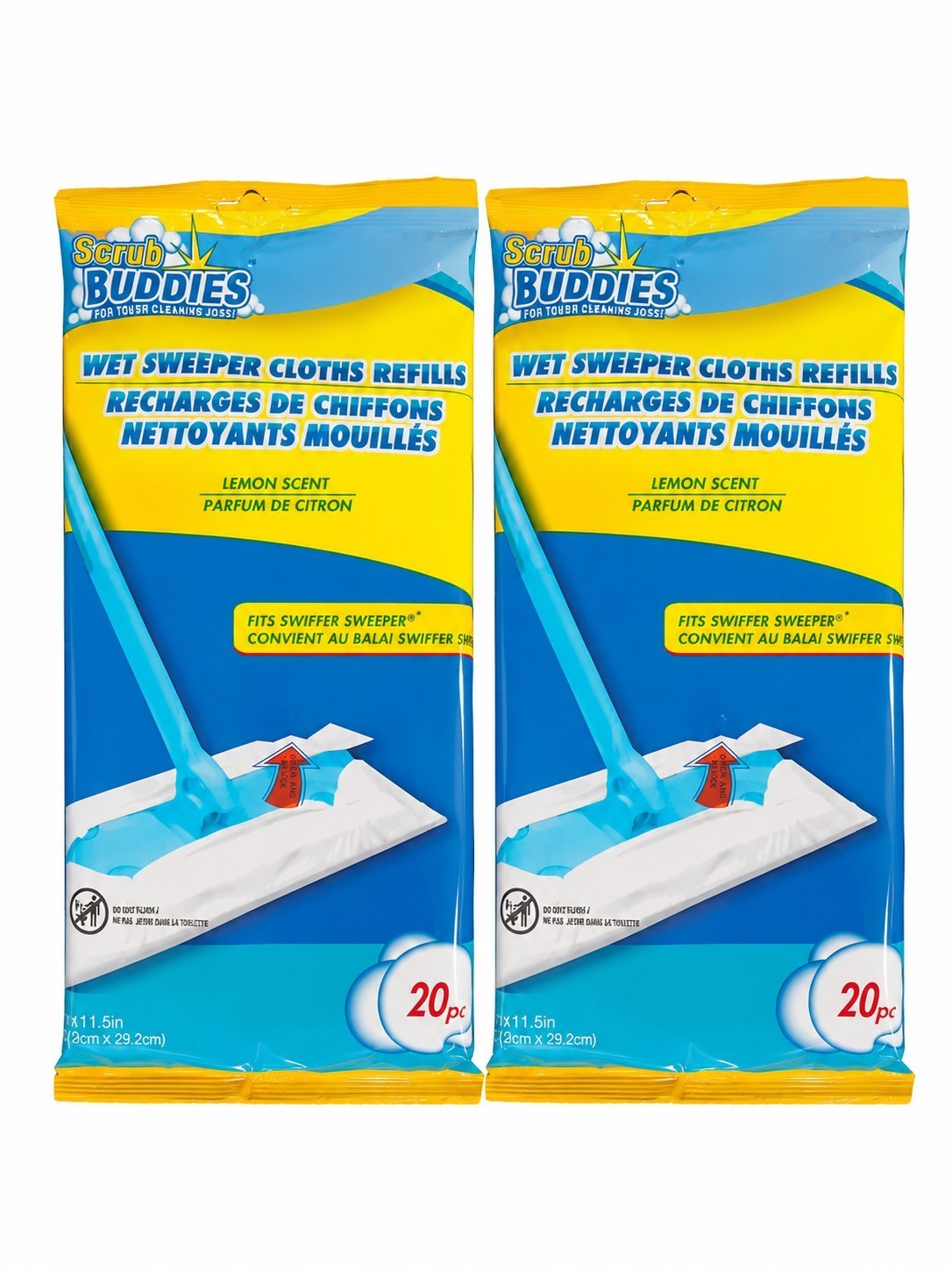 Scrub Buddies 2 Set Wet Sweeper Cloth Refills 20 Ct Each Lemon Scent