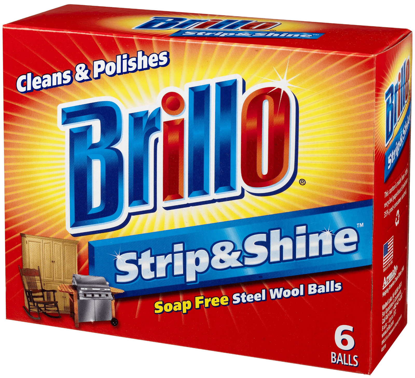 Brillo Supreme Steel Wool 6 Balls Strip and Shine Soap