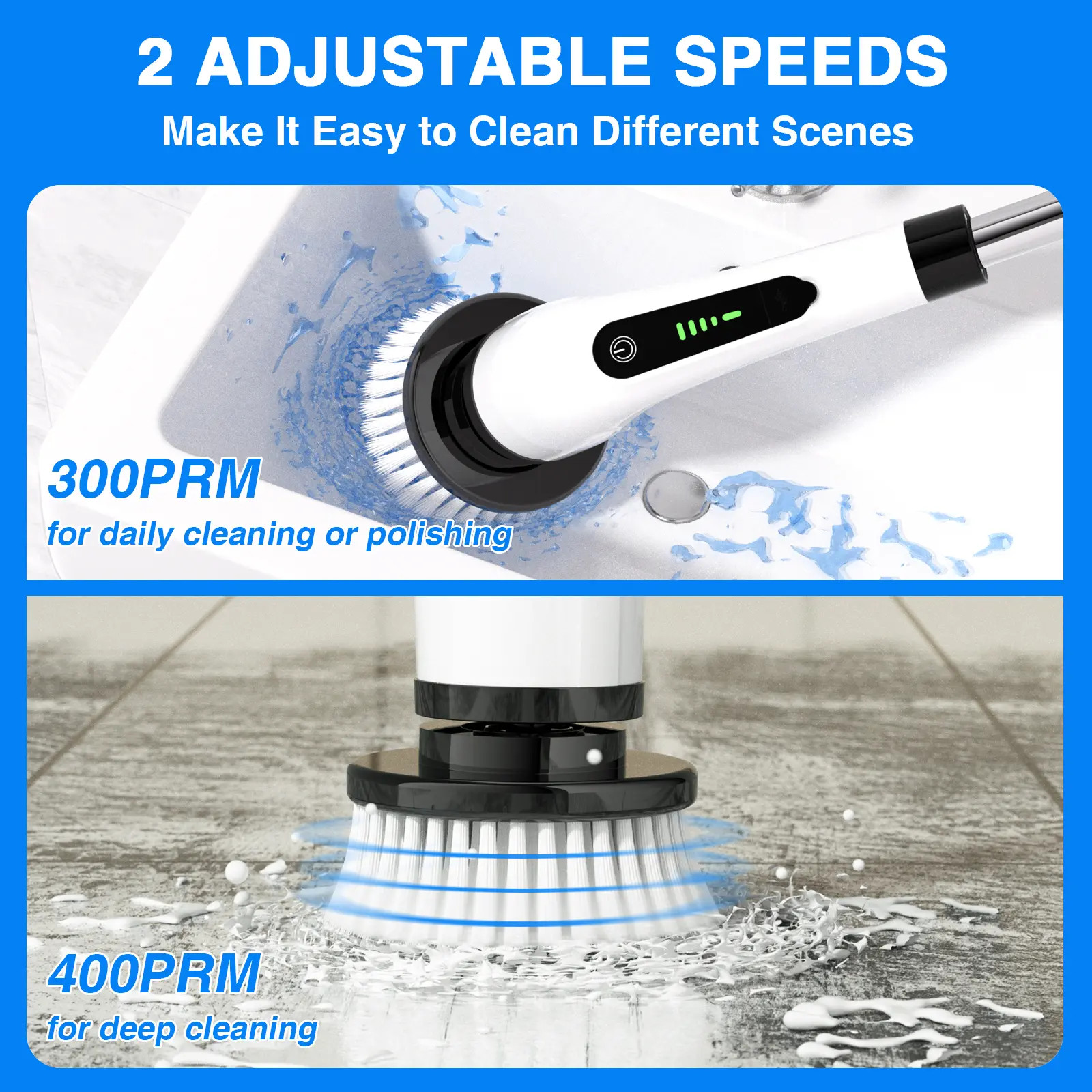 Electric Spin Scrubber Cordless Full Body Waterproof Cleaning Brush with Display