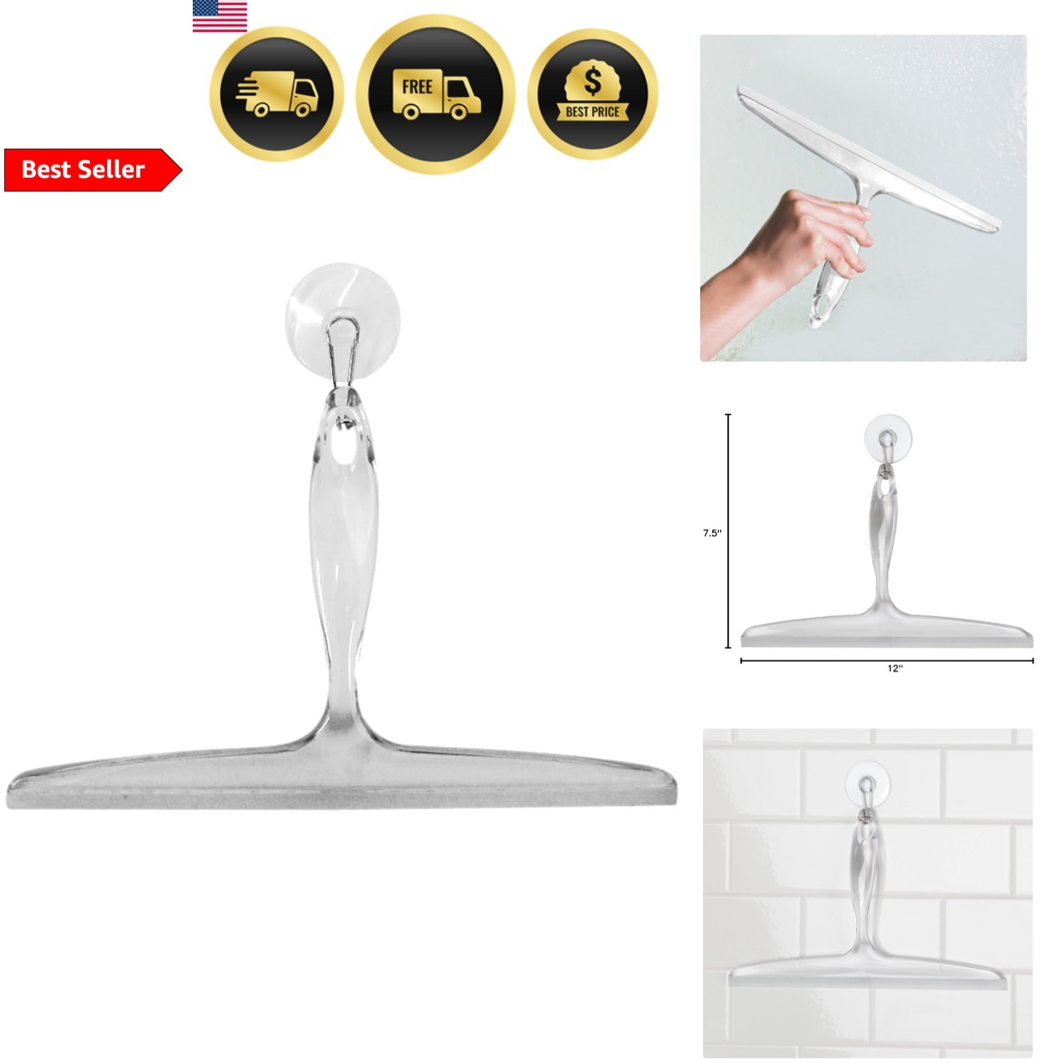 Bathroom Squeegee Glass Shower Mirror Floor Cleaner 12 Clear Plastic