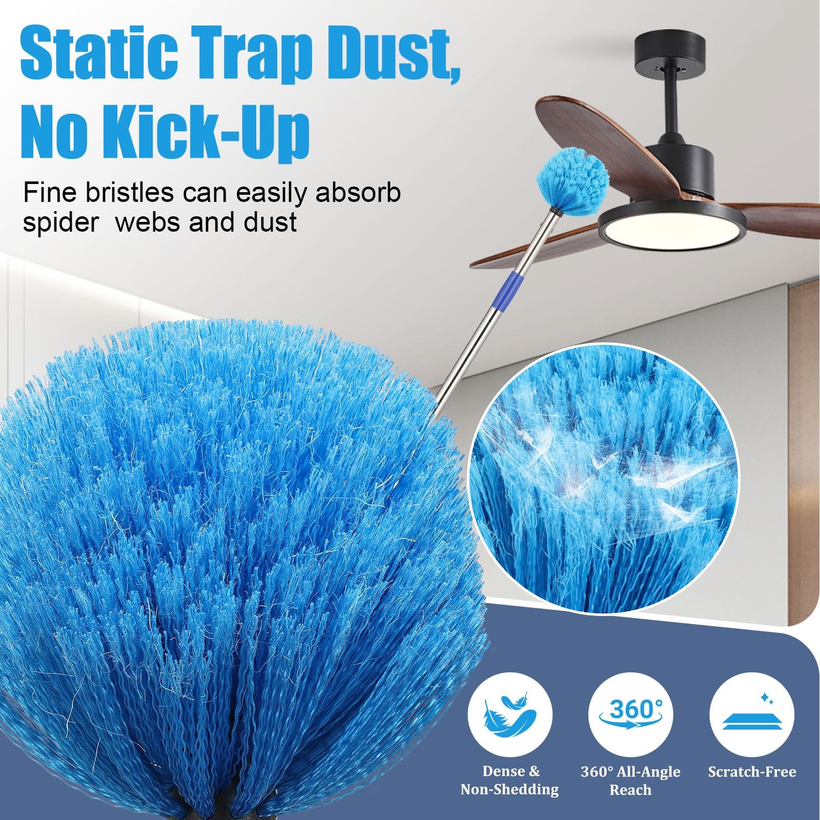 Cobweb Duster with Extension Pole – 4 FT Lightweight Stainless Steel Extendab…