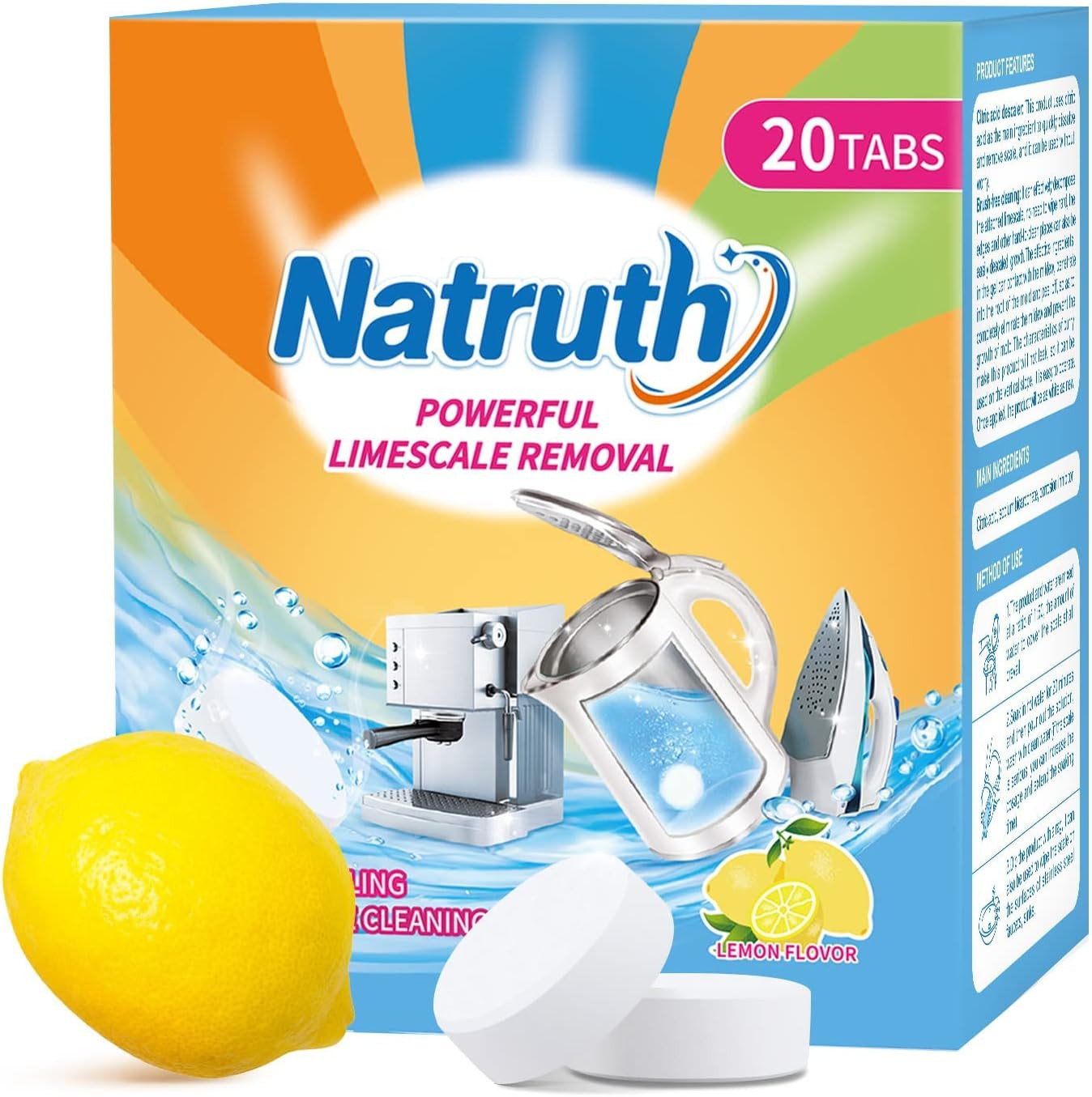 NATRUTH 20 Packs Powerful Limescale Removal,Efficient Water Bottle Cleaning Tabl