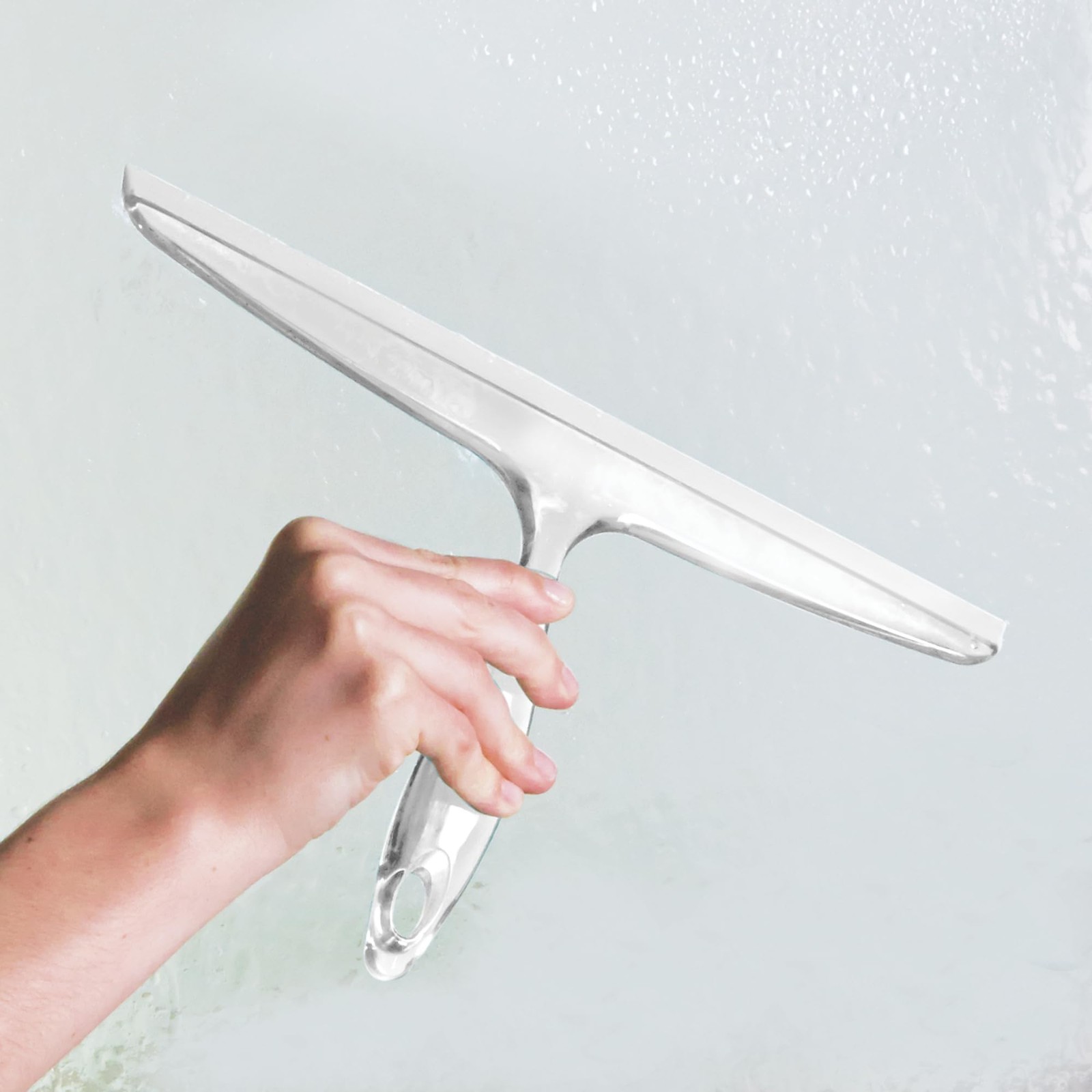 Plastic Bath Squeegee for Glass with Suction Hook Holder – 12″, Clear