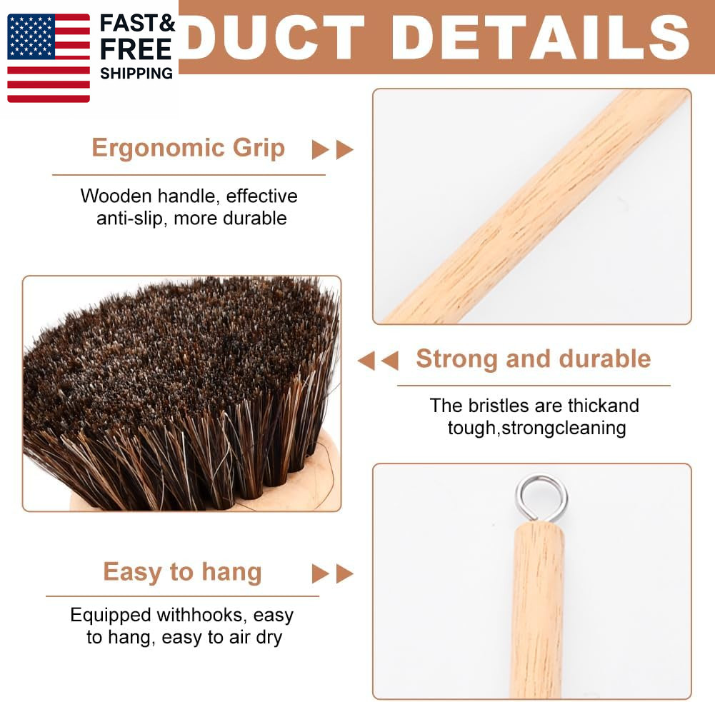 Bamboo Dish Brush Set, 1 Wooden Handle with 3 Natural Bristle Heads All Purpos