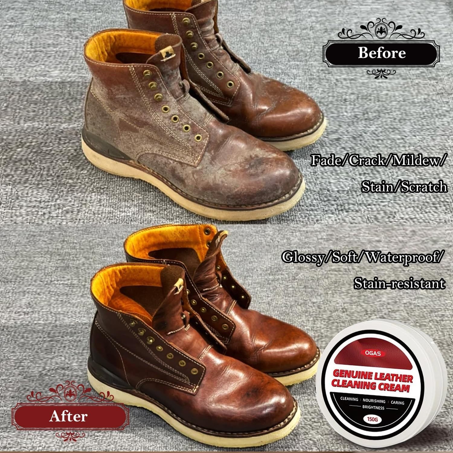Leather Cleaner and Conditioner, Cleaning & Recoloring Cream for Leather Furnitu