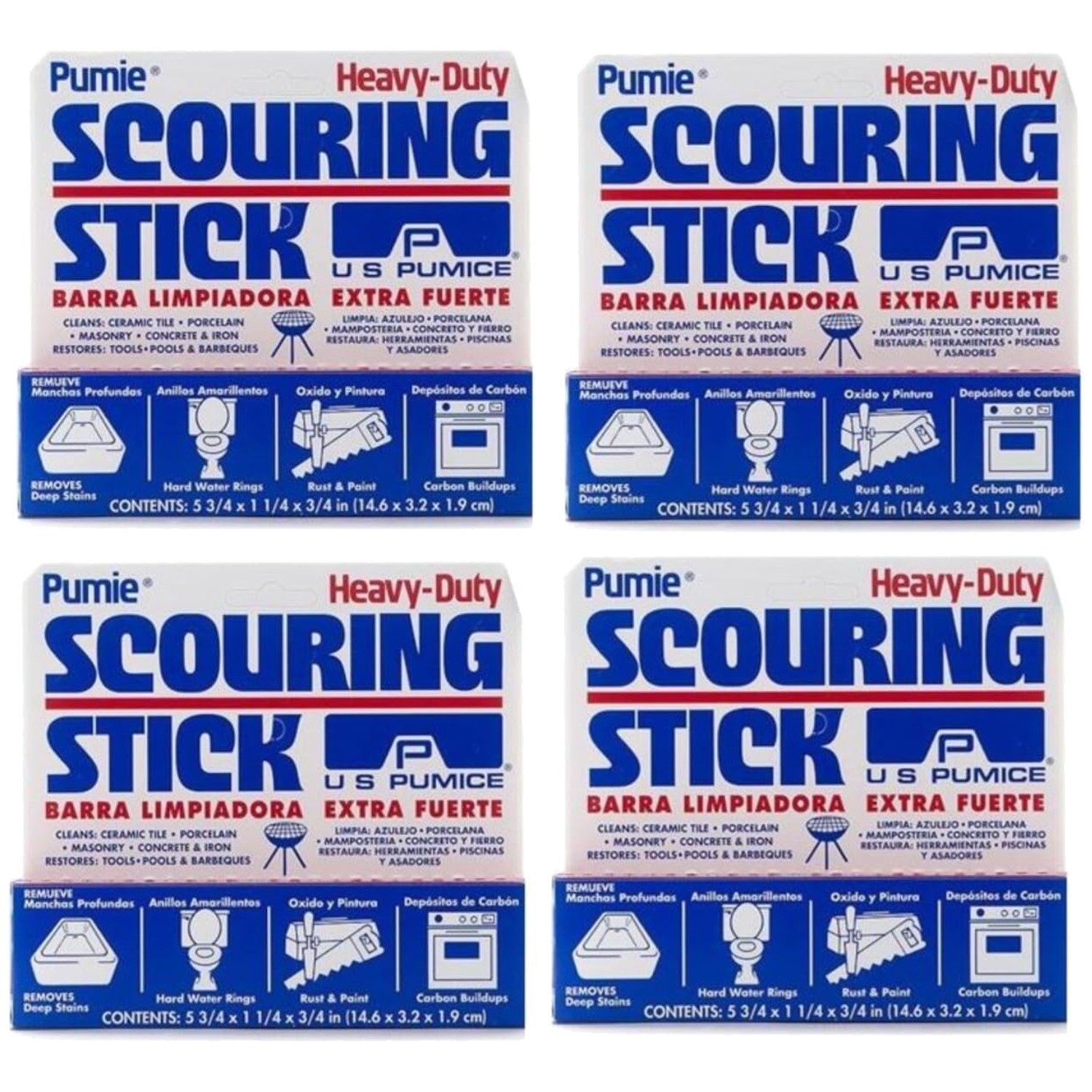 Versatile 4-Pack Pumice Cleaning Sticks for Bathrooms, Kitchens & Outdoor Use