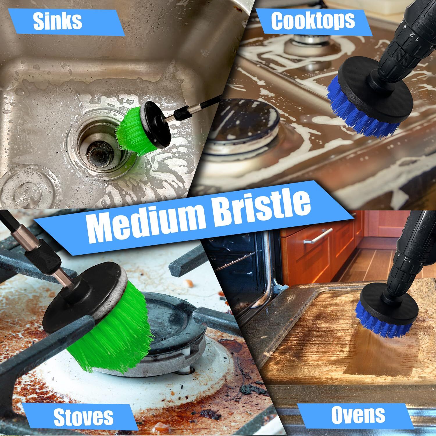 Drill Brush Attachment Set 7pcs 1/4in Power Scrubber Brush + Extend Long Attachm