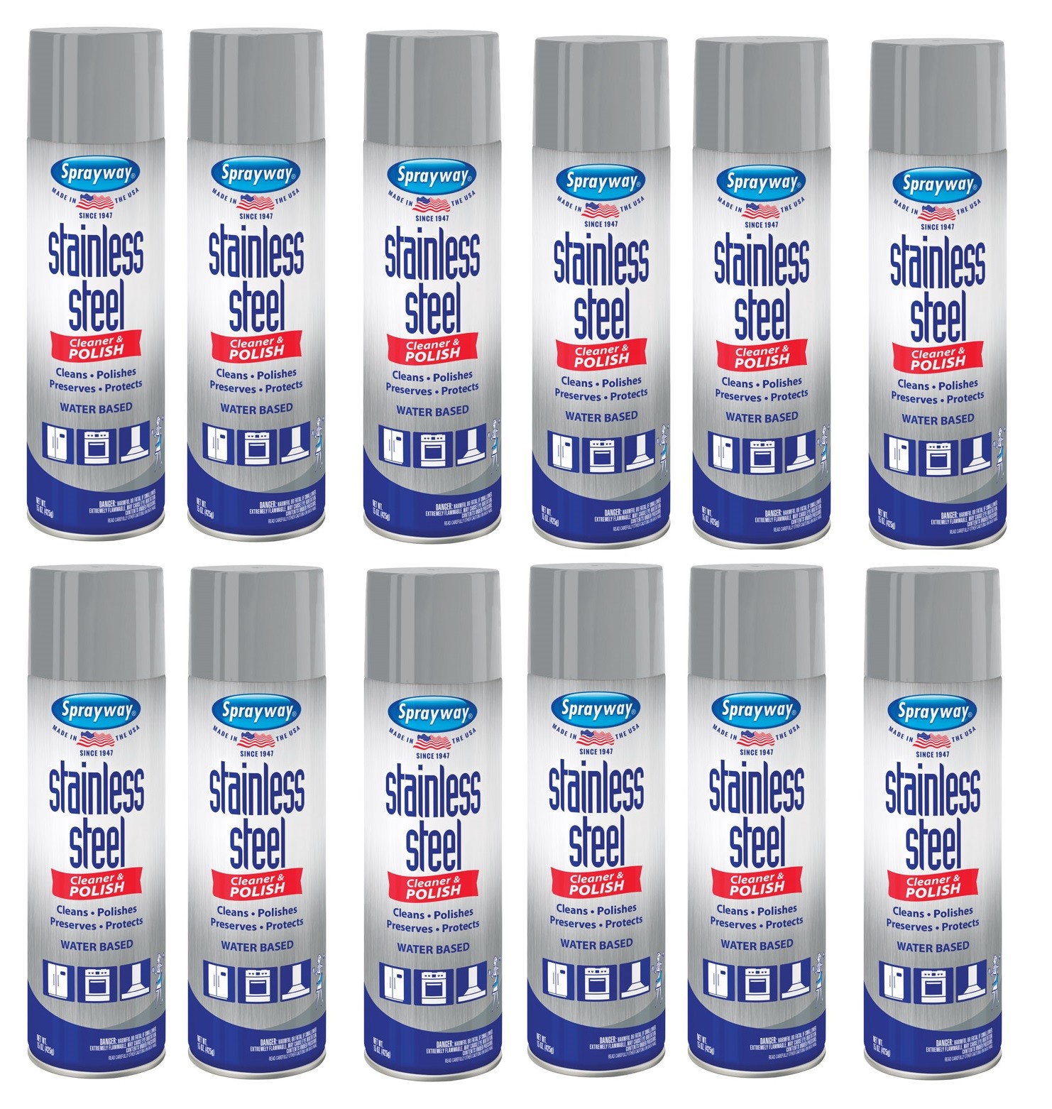 12 Cans Sprayway 15oz Stainless Steel Metal Pro Cleaner & Polish SW148R