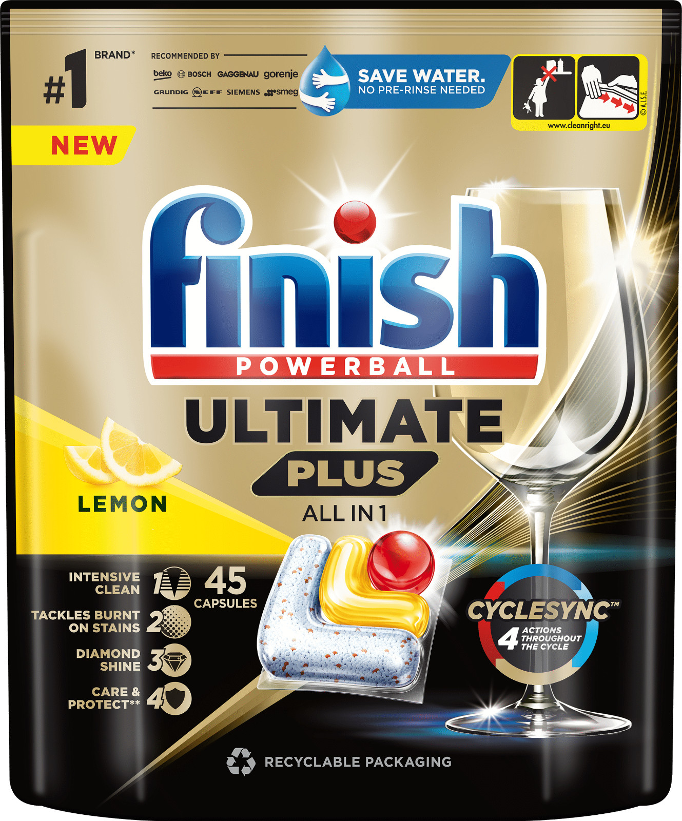 53 x Finish Powerball All in 1 Max Lemon Dishwasher Detergent Tabs Pack
