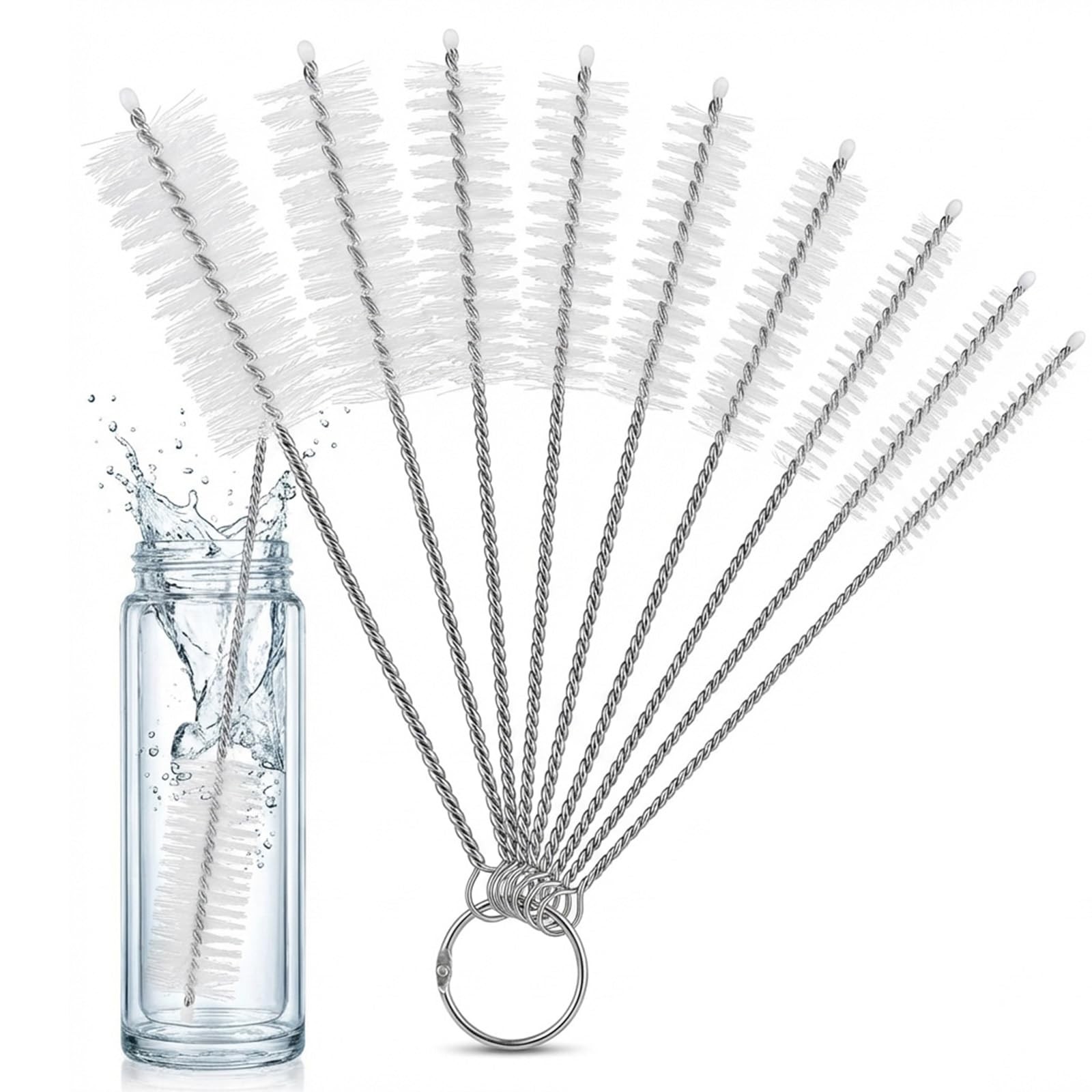 Mini Straw & Pipe Cleaning Nylon Brushes | 10 Brush Set | 8 inch Length | Fle…