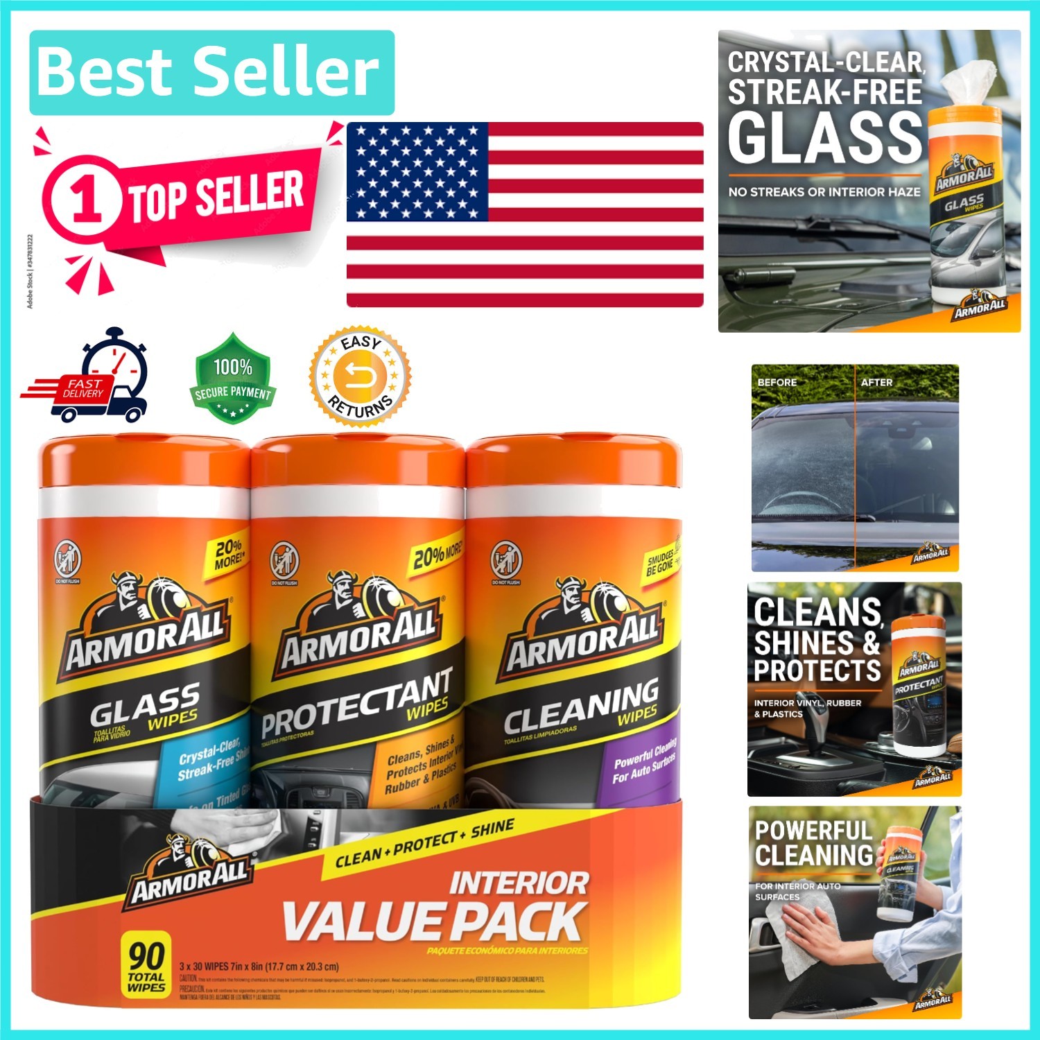 Lint-Free 3-Pack Car Wipes: Cleaning, Glass & Protectant for Perfect Maintenance