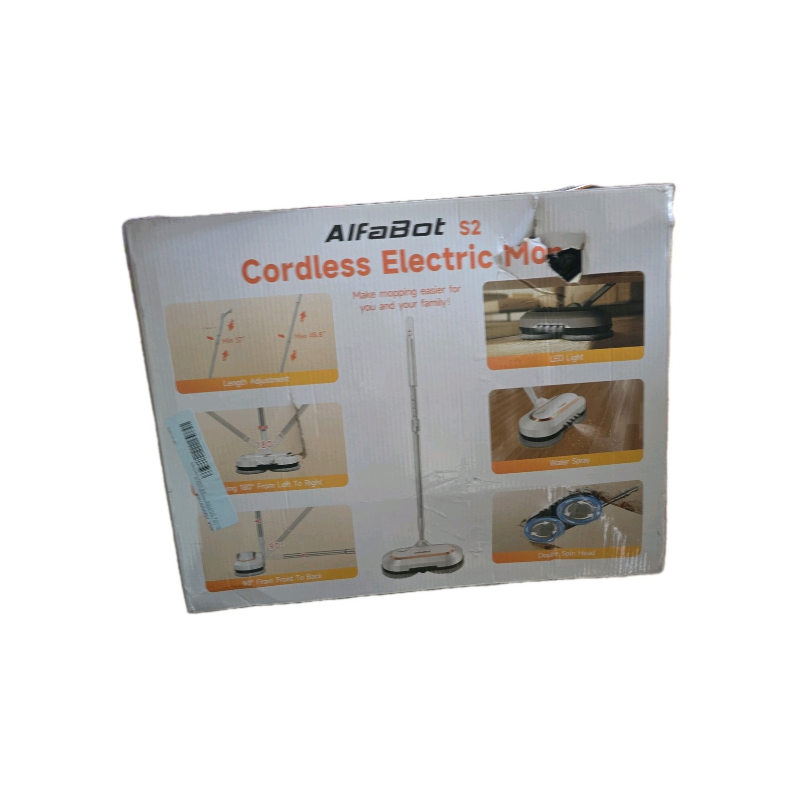 Cordless Electric Mop AlfaBot S2 Spin Mop LED Light And Sprayer Open box