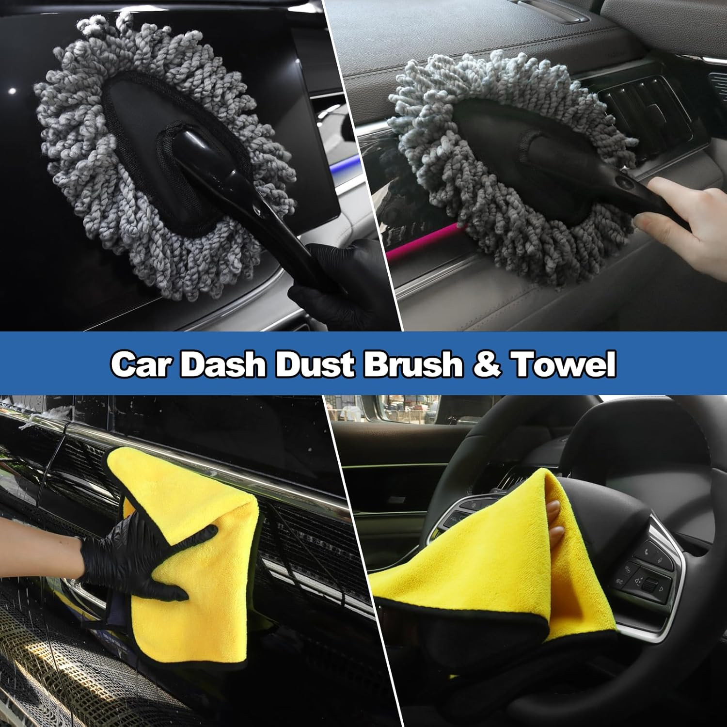 14-Piece Car Interior Cleaning Kit with Extendable Handle and Microfiber Pads