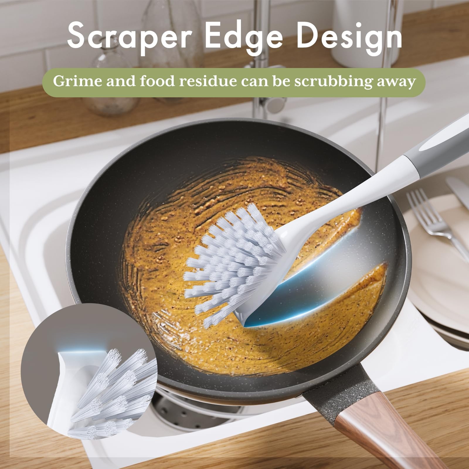 Dish Scrub Brush Set 2 Pack Kitchen Cleaning Brushes with Handle
